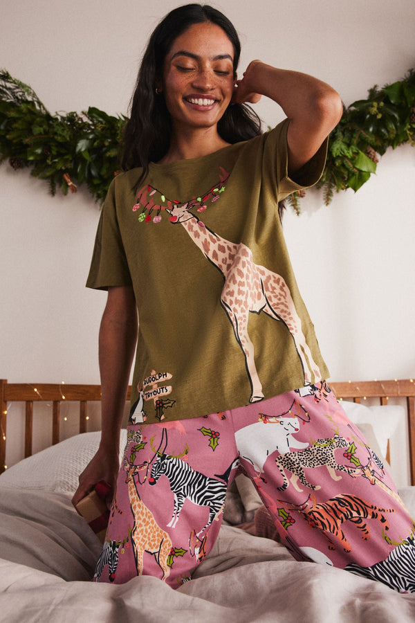 Green Giraffe 100% Cotton Short Sleeve Pyjamas