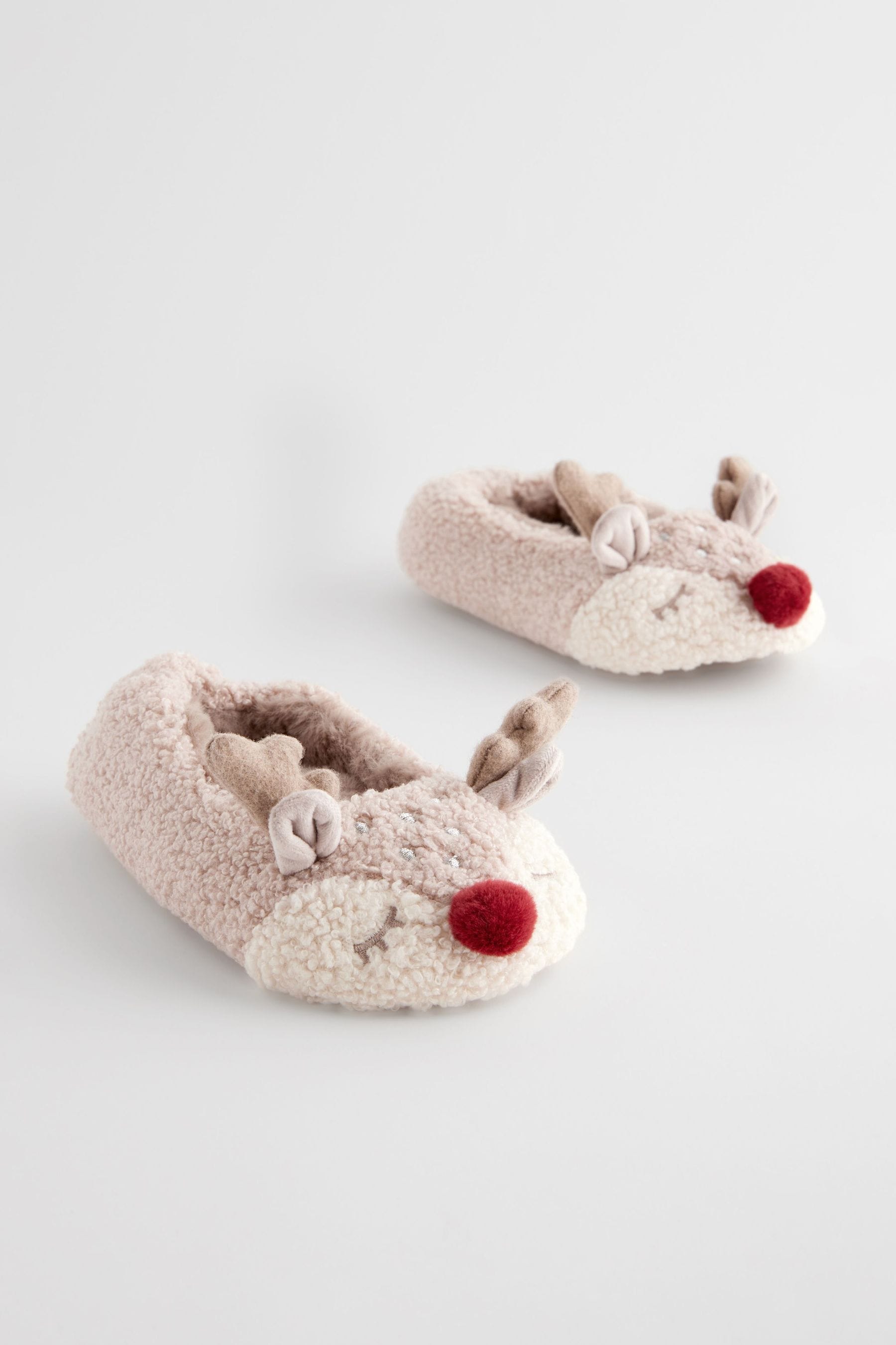 Brown Christmas Reindeer Slippers