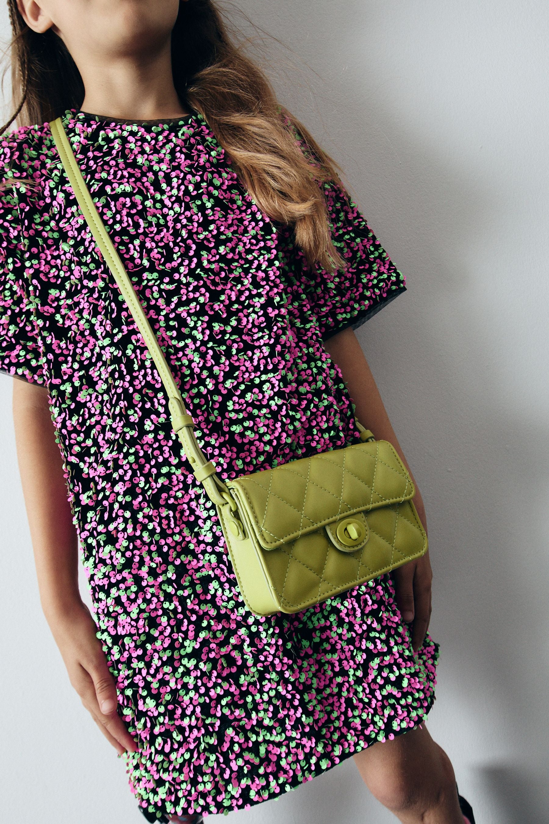 Lime Green Quilted Cross-Body Bag