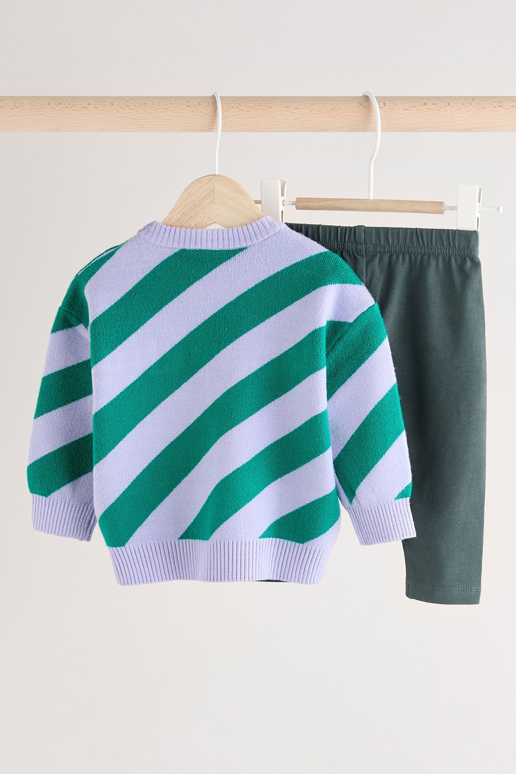 Green Stripe Baby Knitted Top and Leggings Set (0mths-2yrs)