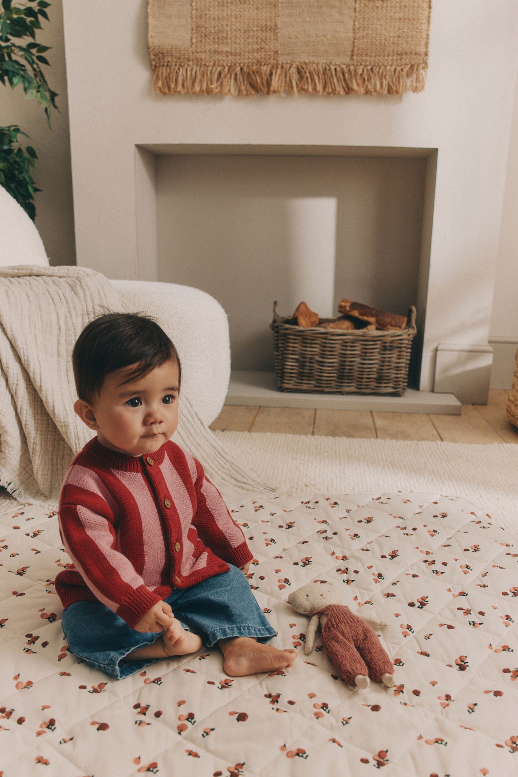 Pink/Red Stripe Baby 100% Cotton Knitted Cardigan (0mths-2yrs)