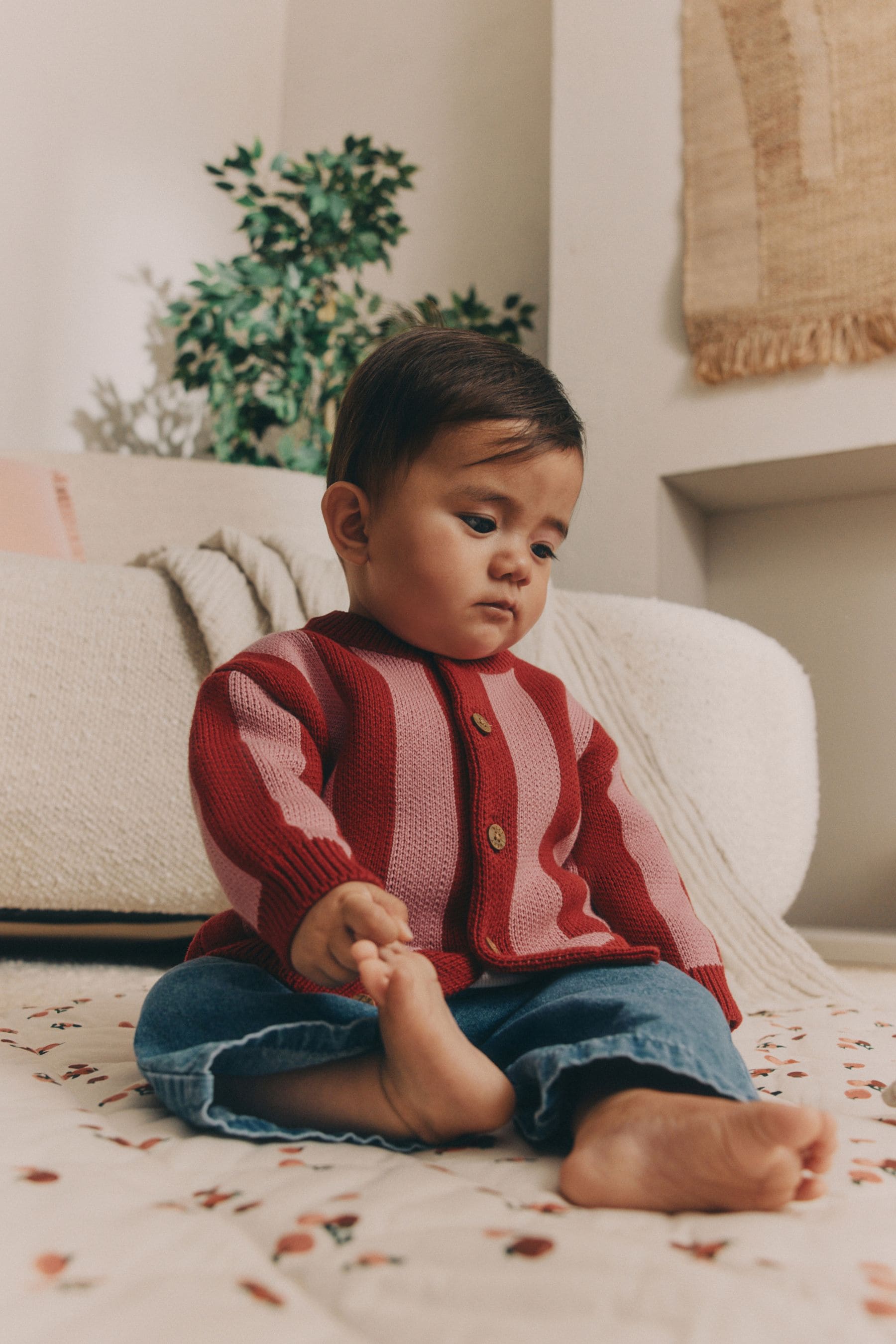 Pink/Red Stripe Baby 100% Cotton Knitted Cardigan (0mths-2yrs)