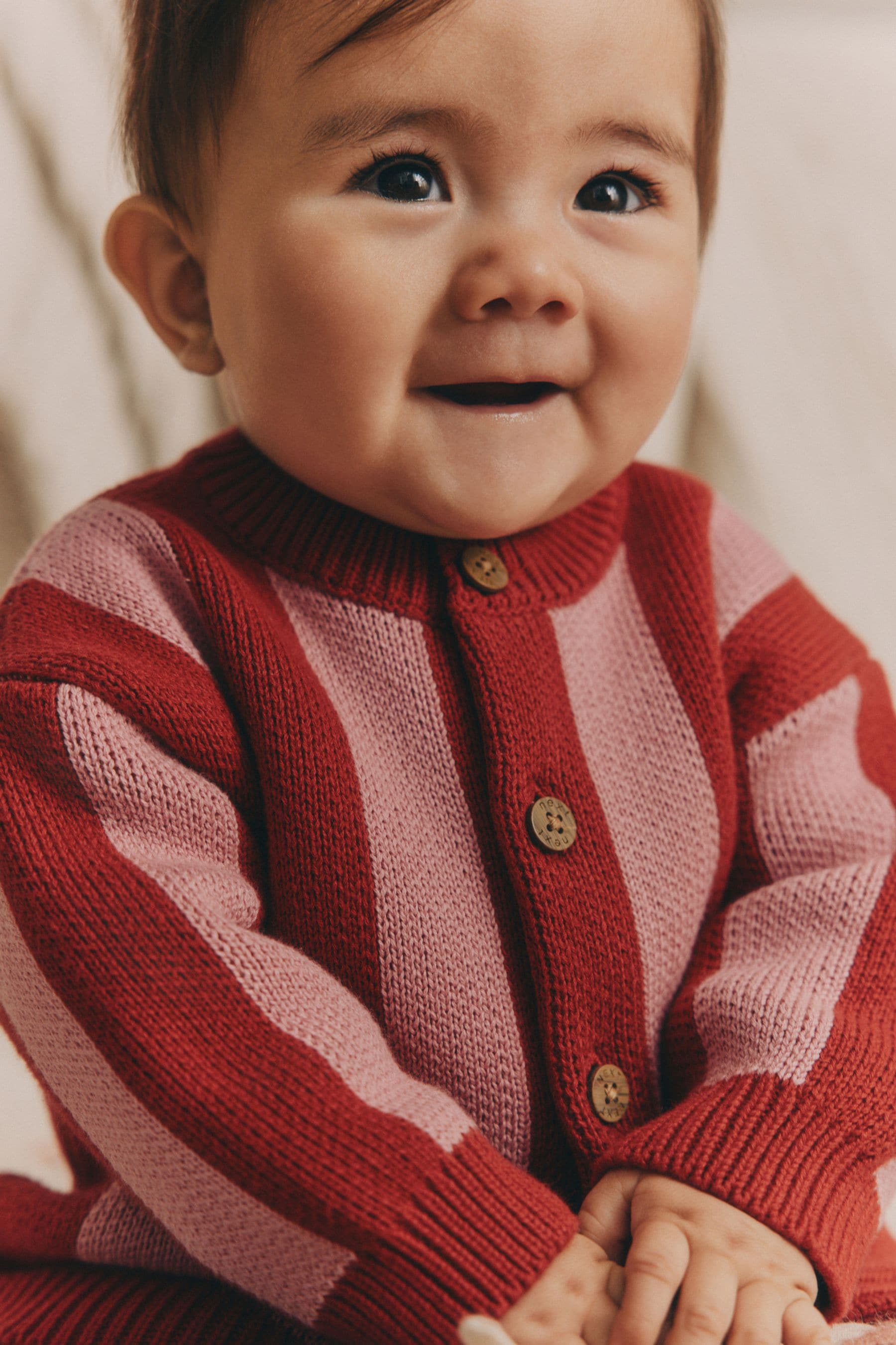 Pink/Red Stripe Baby 100% Cotton Knitted Cardigan (0mths-2yrs)