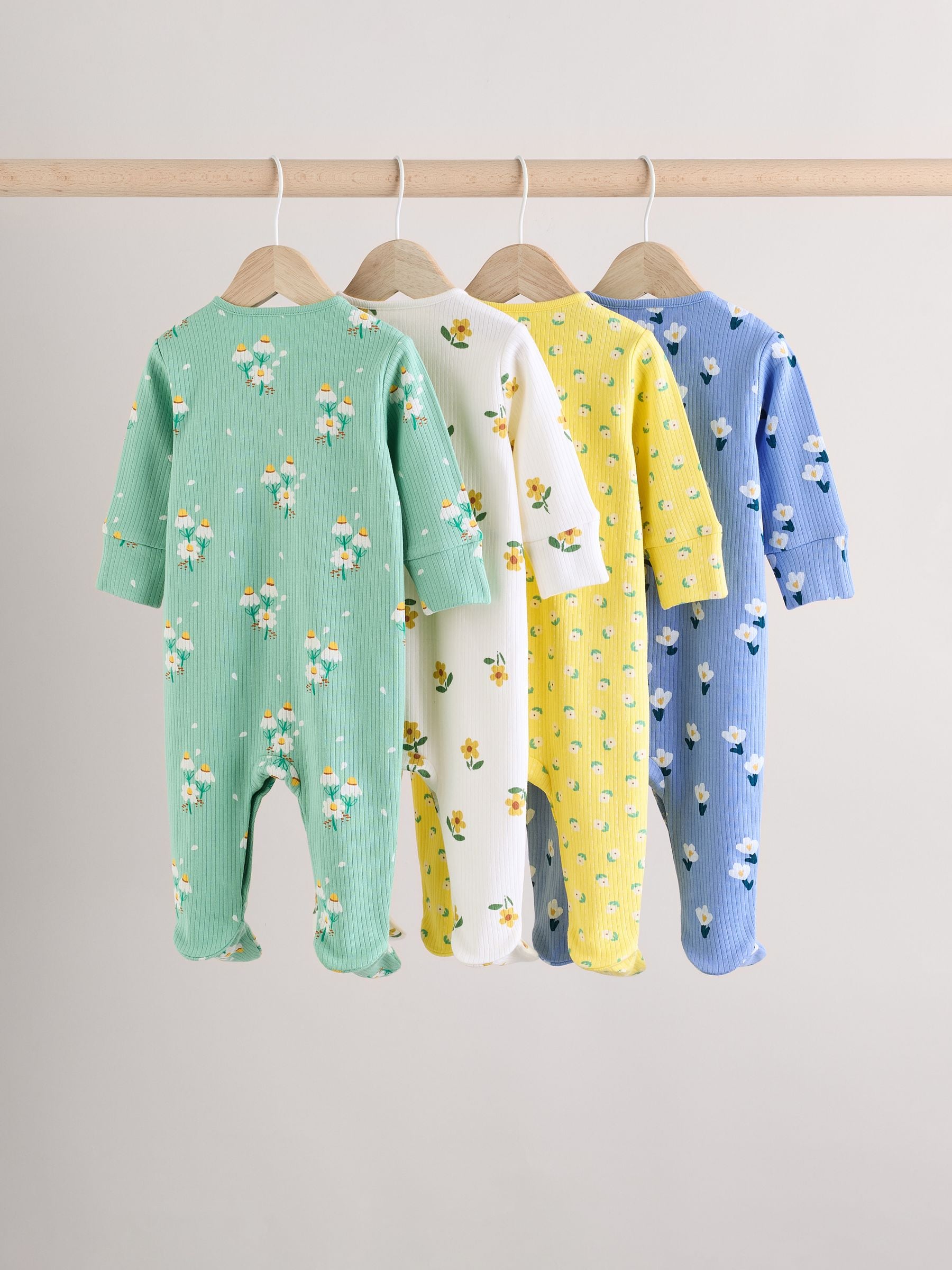 Green Floral Baby 100% Cotton Sleepsuits 4 Pack (0-2yrs)