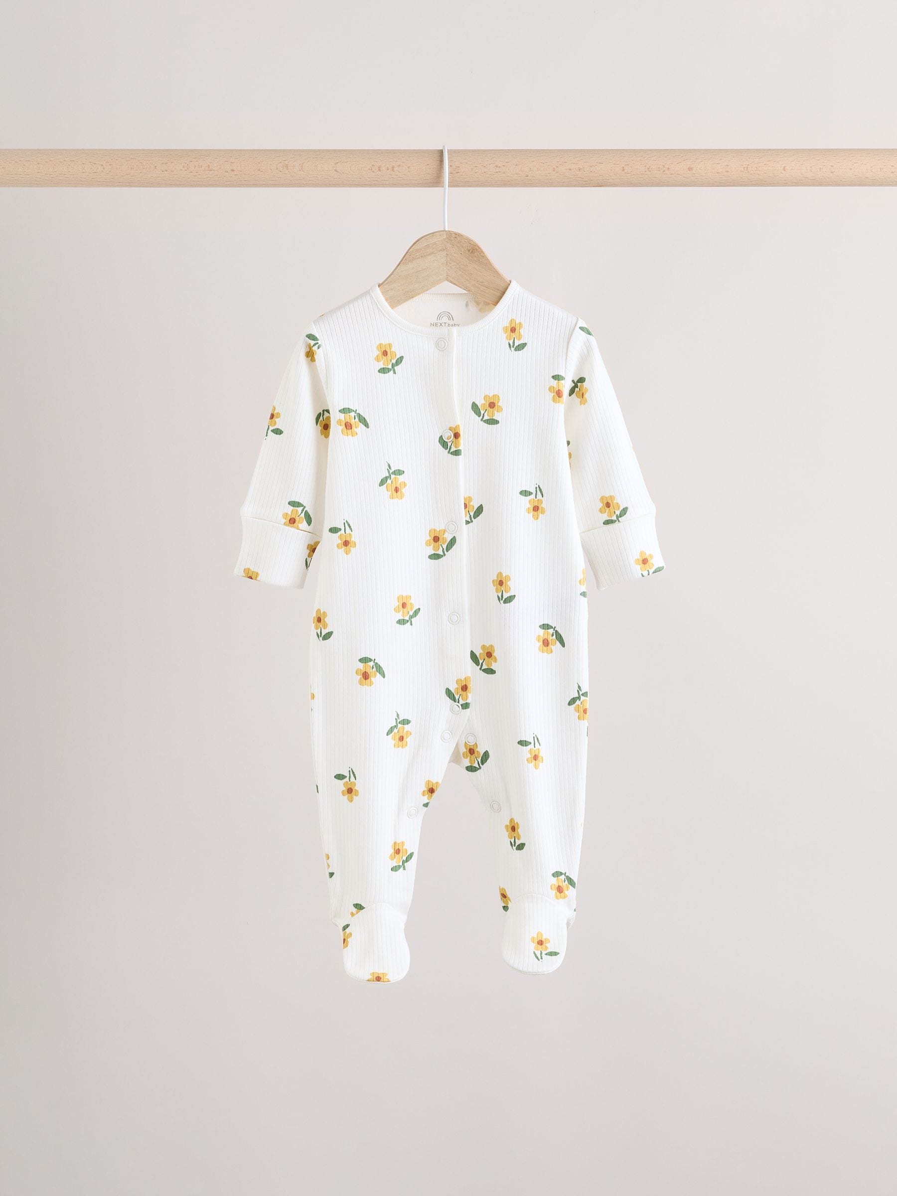 Green Floral Baby 100% Cotton Sleepsuits 4 Pack (0-2yrs)