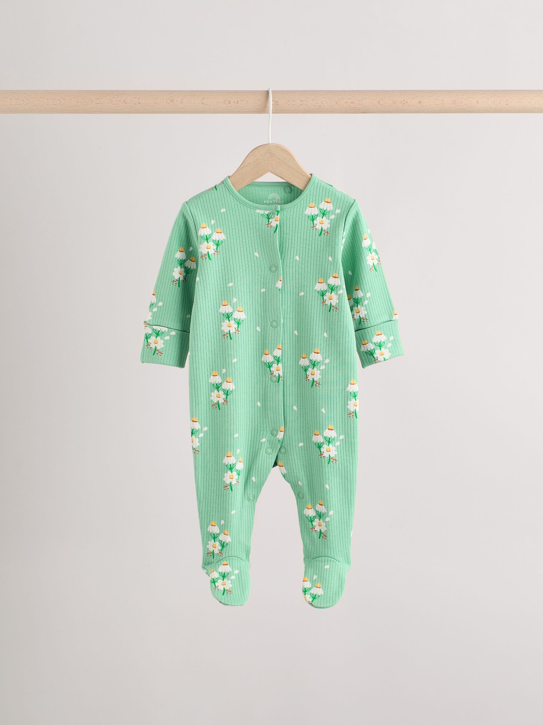 Green Floral Baby 100% Cotton Sleepsuits 4 Pack (0-2yrs)