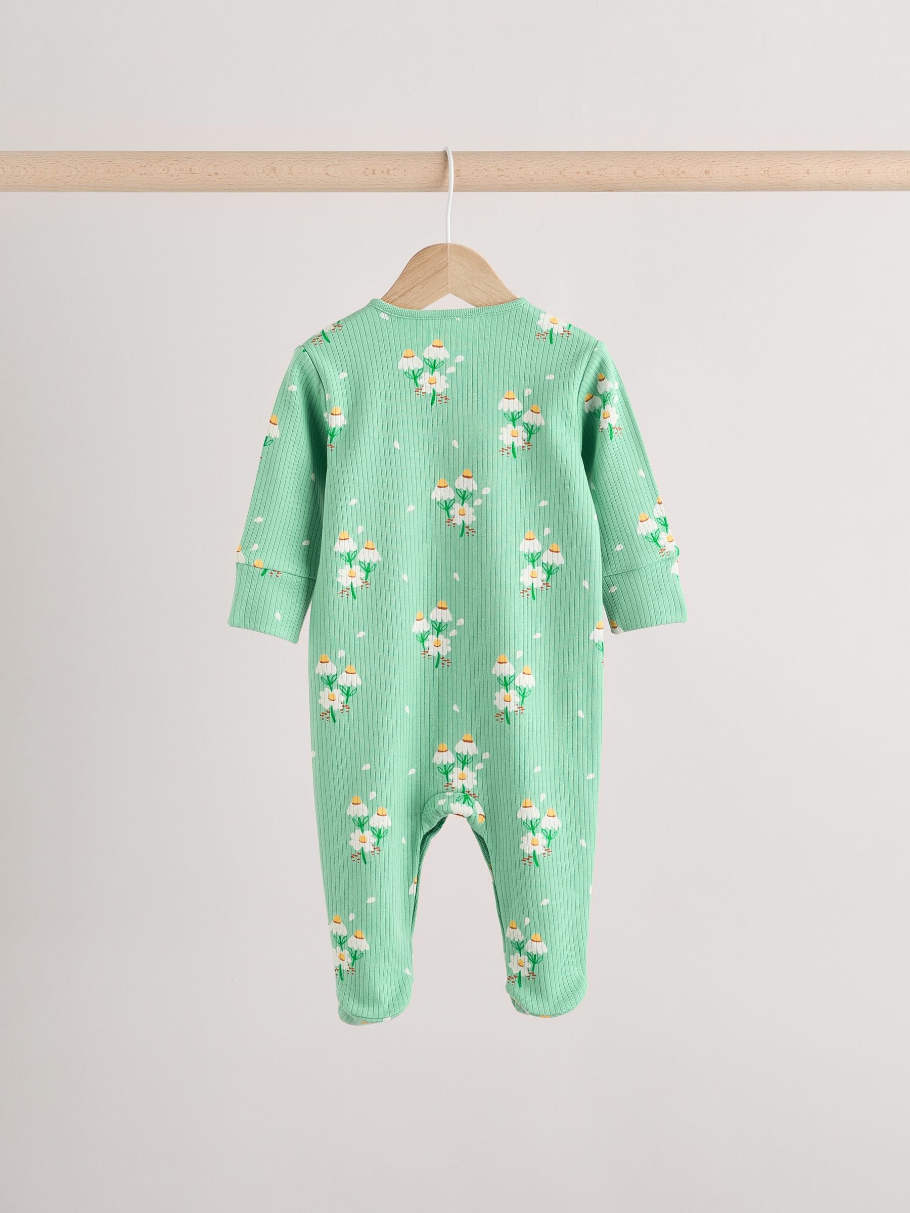 Green Floral Baby 100% Cotton Sleepsuits 4 Pack (0-2yrs)