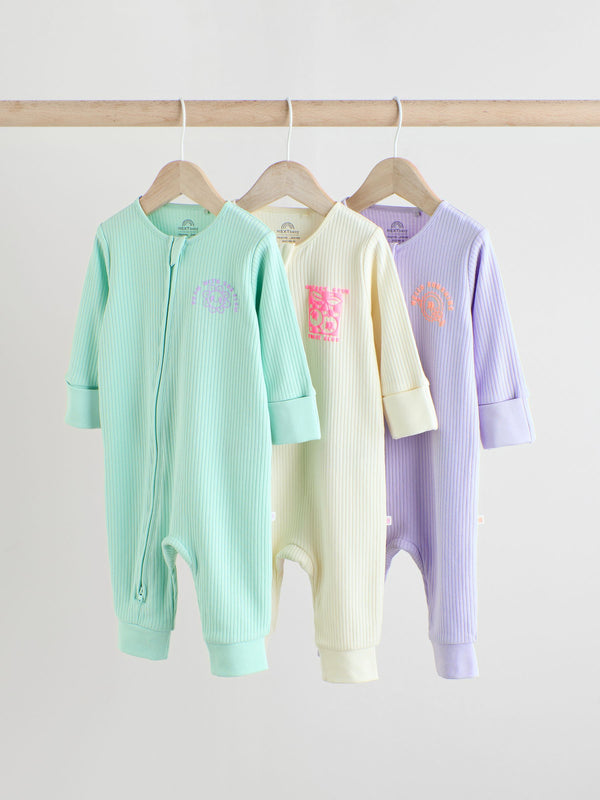 Multi Two Way Zip Baby Footless 100% Cotton Sleepsuits 3 Pack (0mths-3yrs)