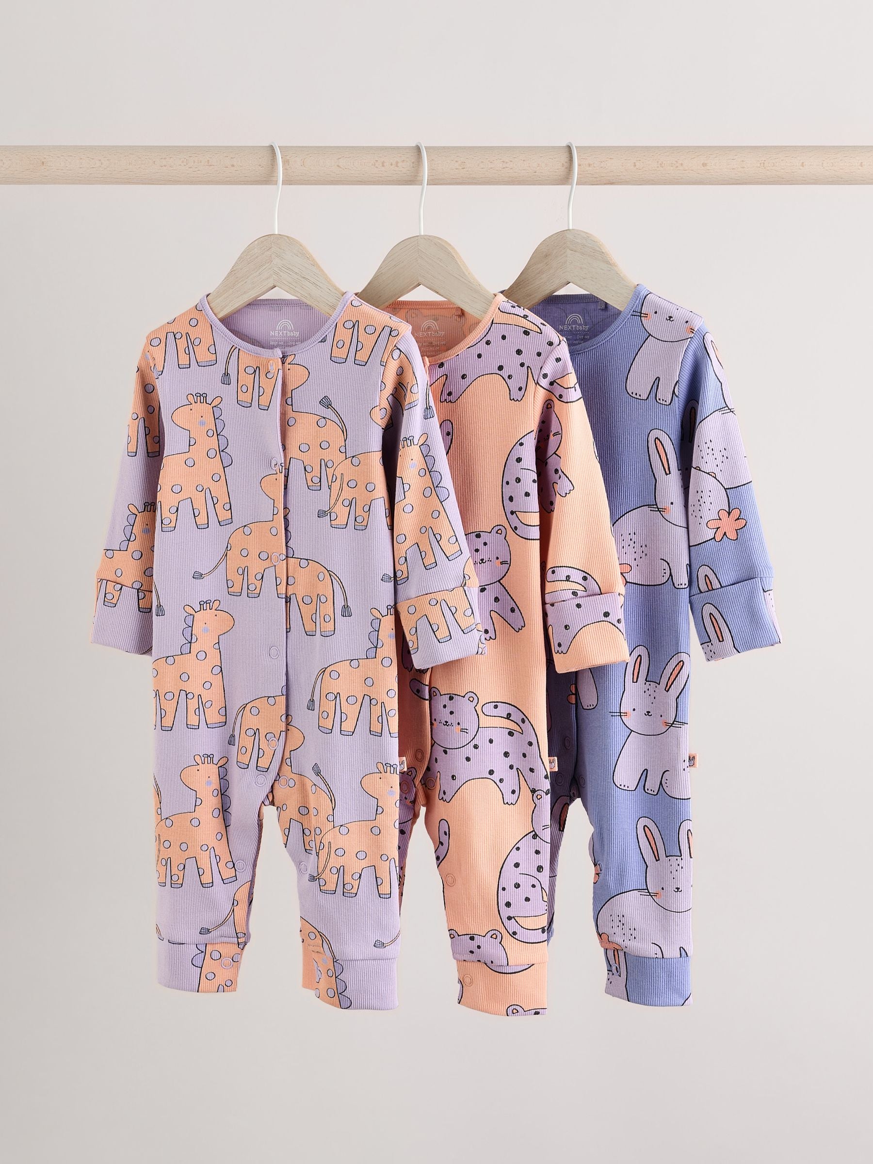 Lilac Purple Baby Bright Footless Sleepsuits 3 Pack (0mths-3yrs)