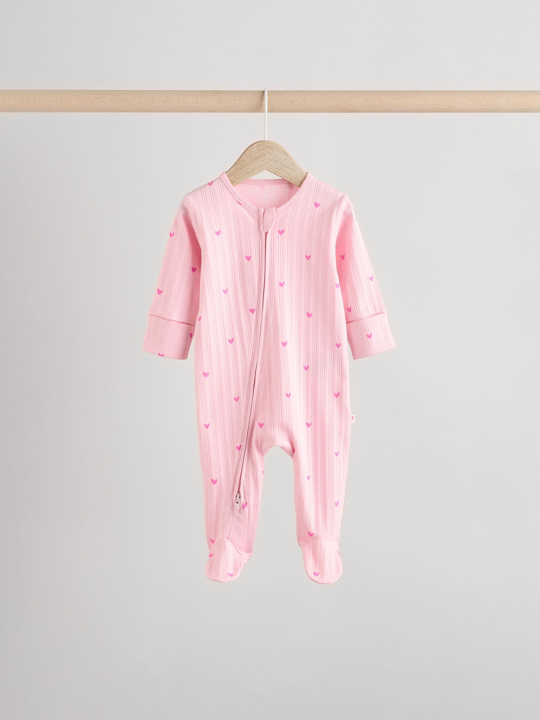 Pink 3 Pack Baby Pink Star Printed Sleepsuit (0mths-2yrs)