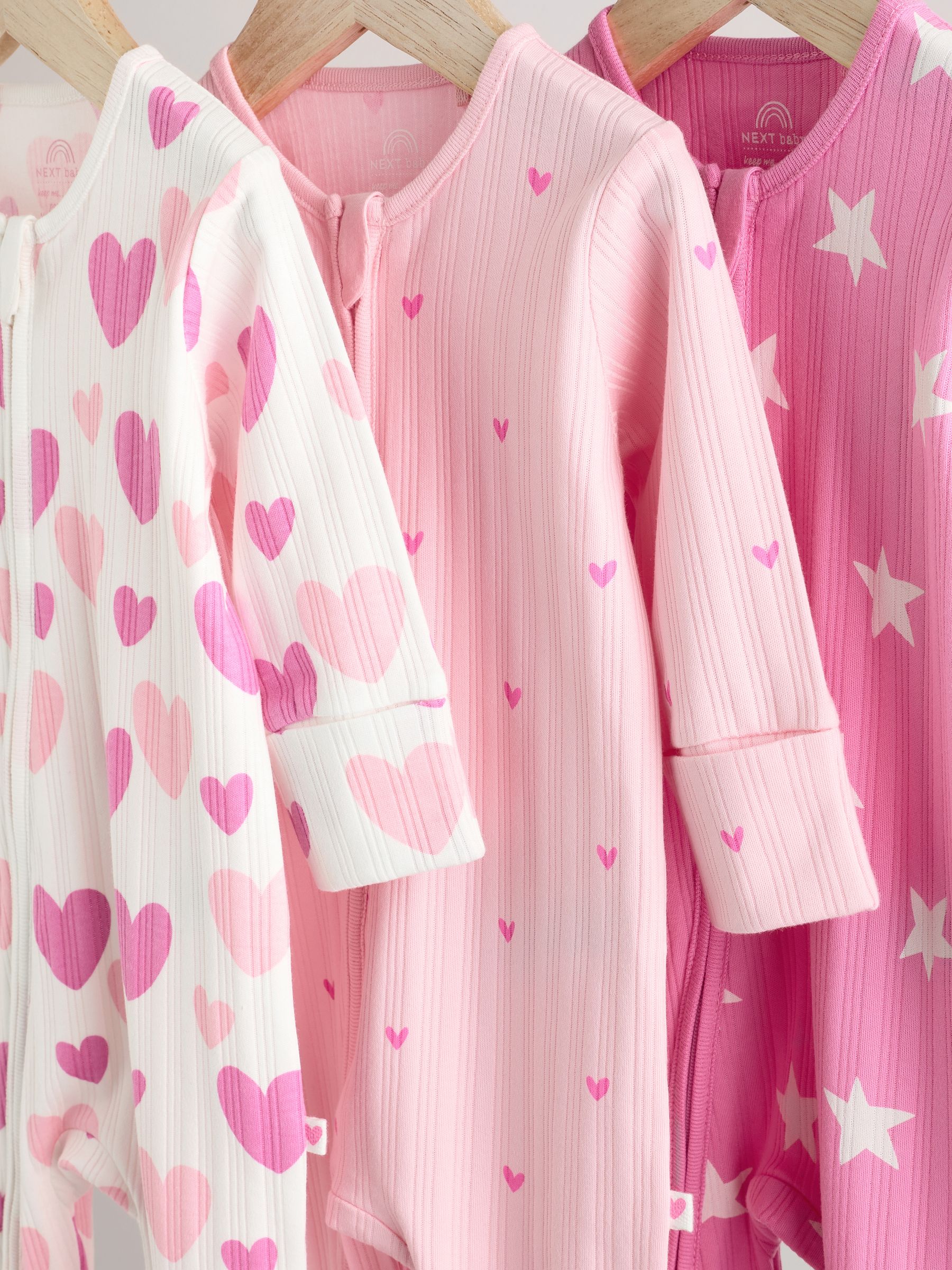 Pink 3 Pack Baby Pink Star Printed Sleepsuit (0mths-2yrs)