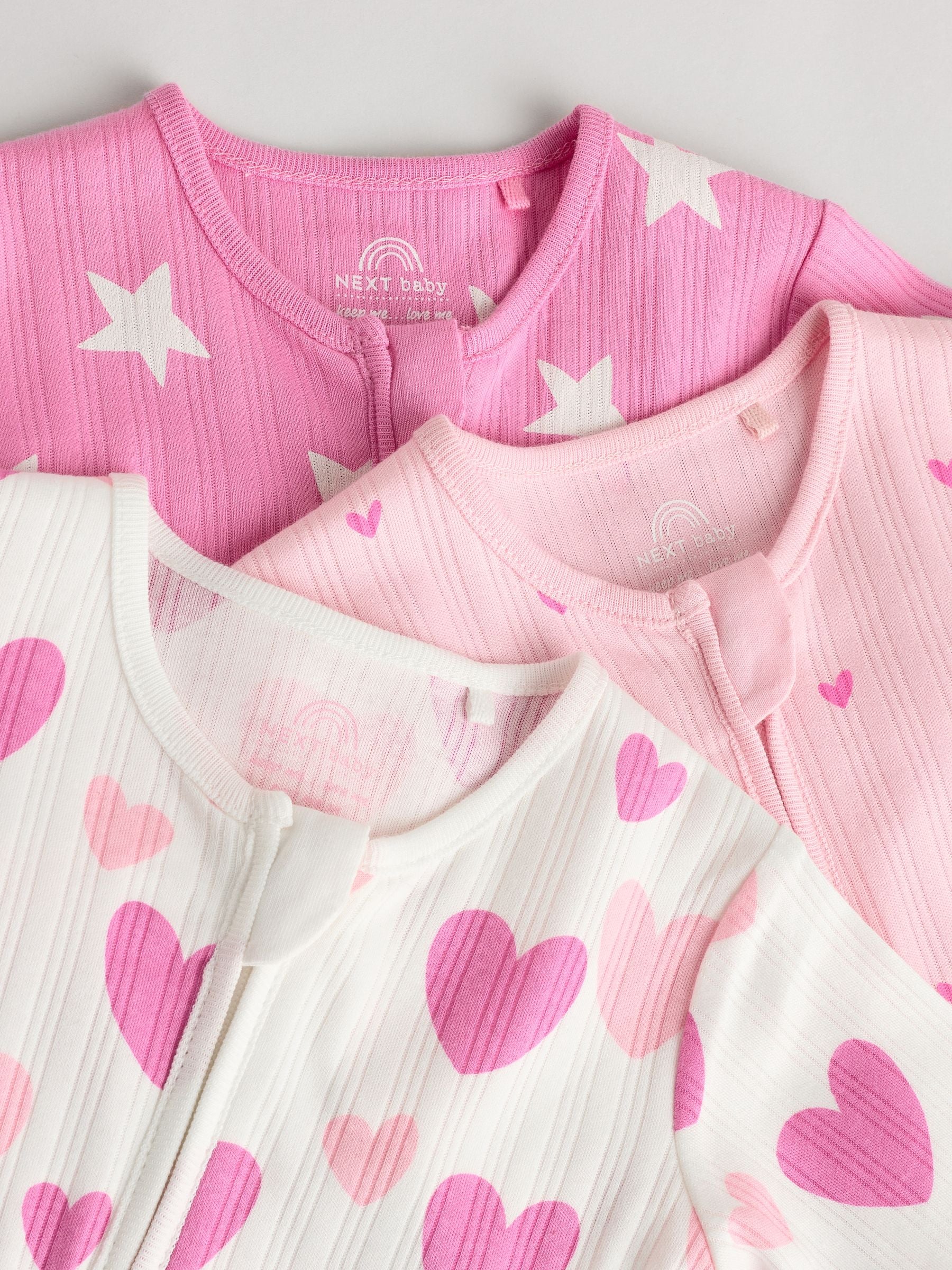 Pink 3 Pack Baby Pink Star Printed Sleepsuit (0mths-2yrs)