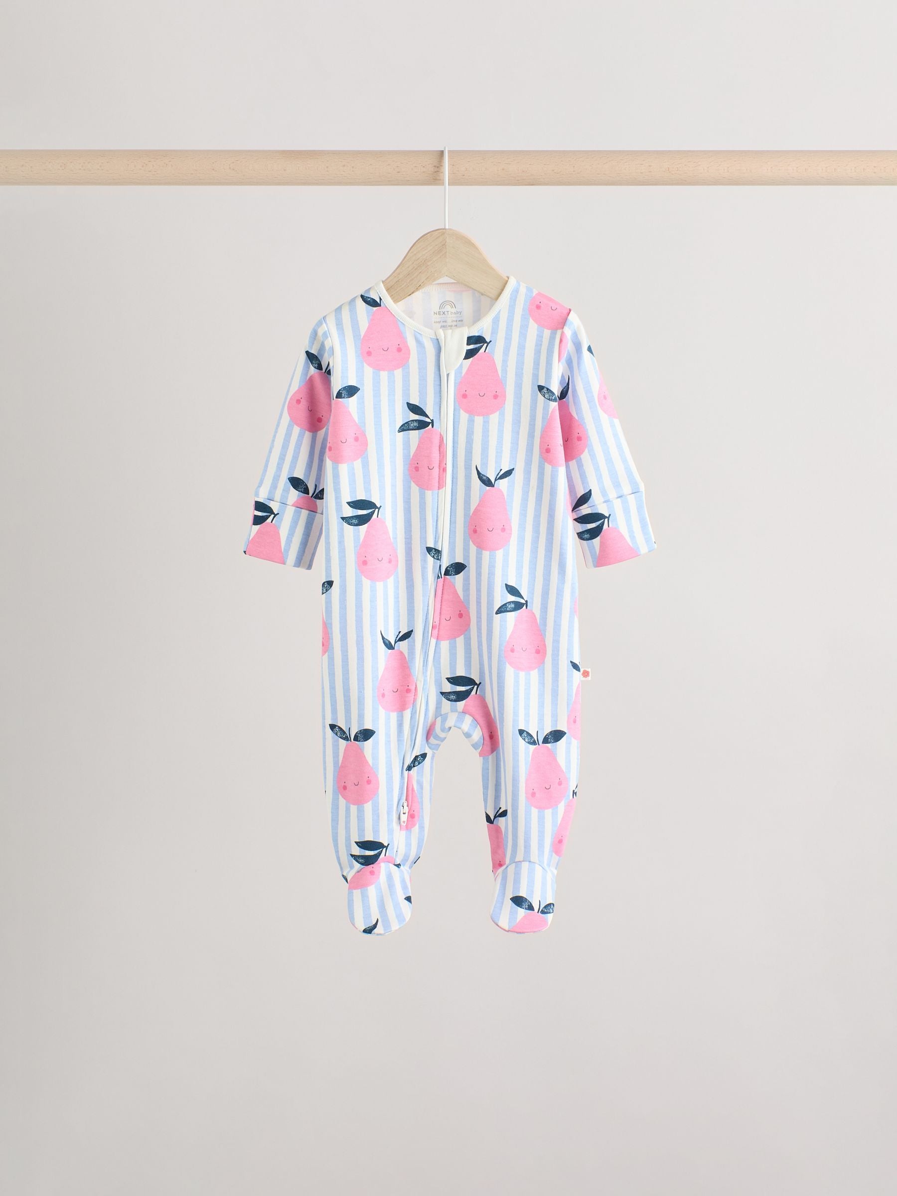 Multi Two Way Zip Baby 100% Cotton Sleepsuits 5 Pack (0mths-2yrs)