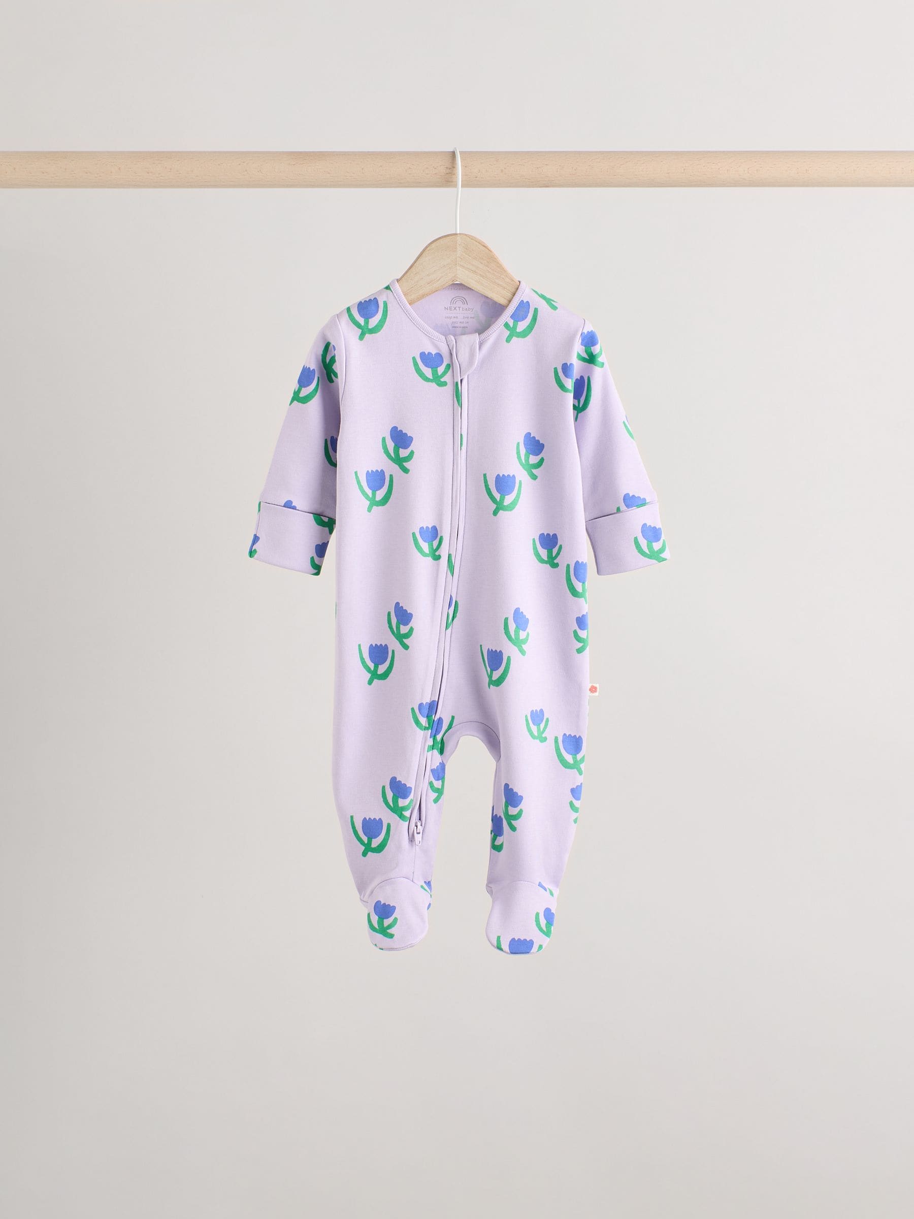 Multi Two Way Zip Baby 100% Cotton Sleepsuits 5 Pack (0mths-2yrs)