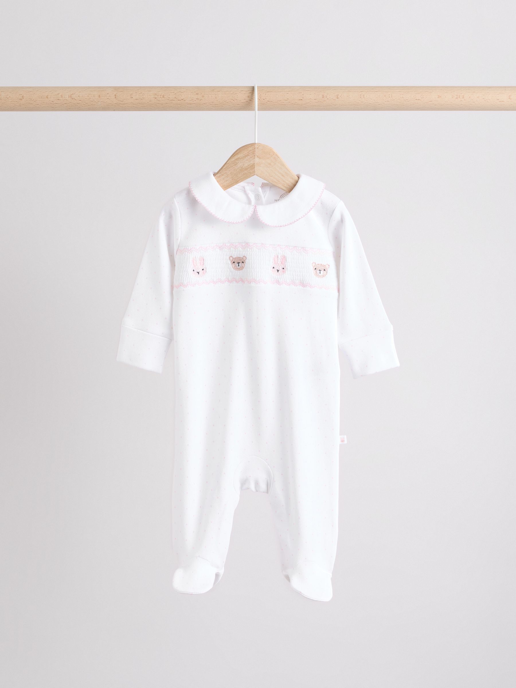 White Baby Collar 100% Cotton Sleepsuits 3 Pack