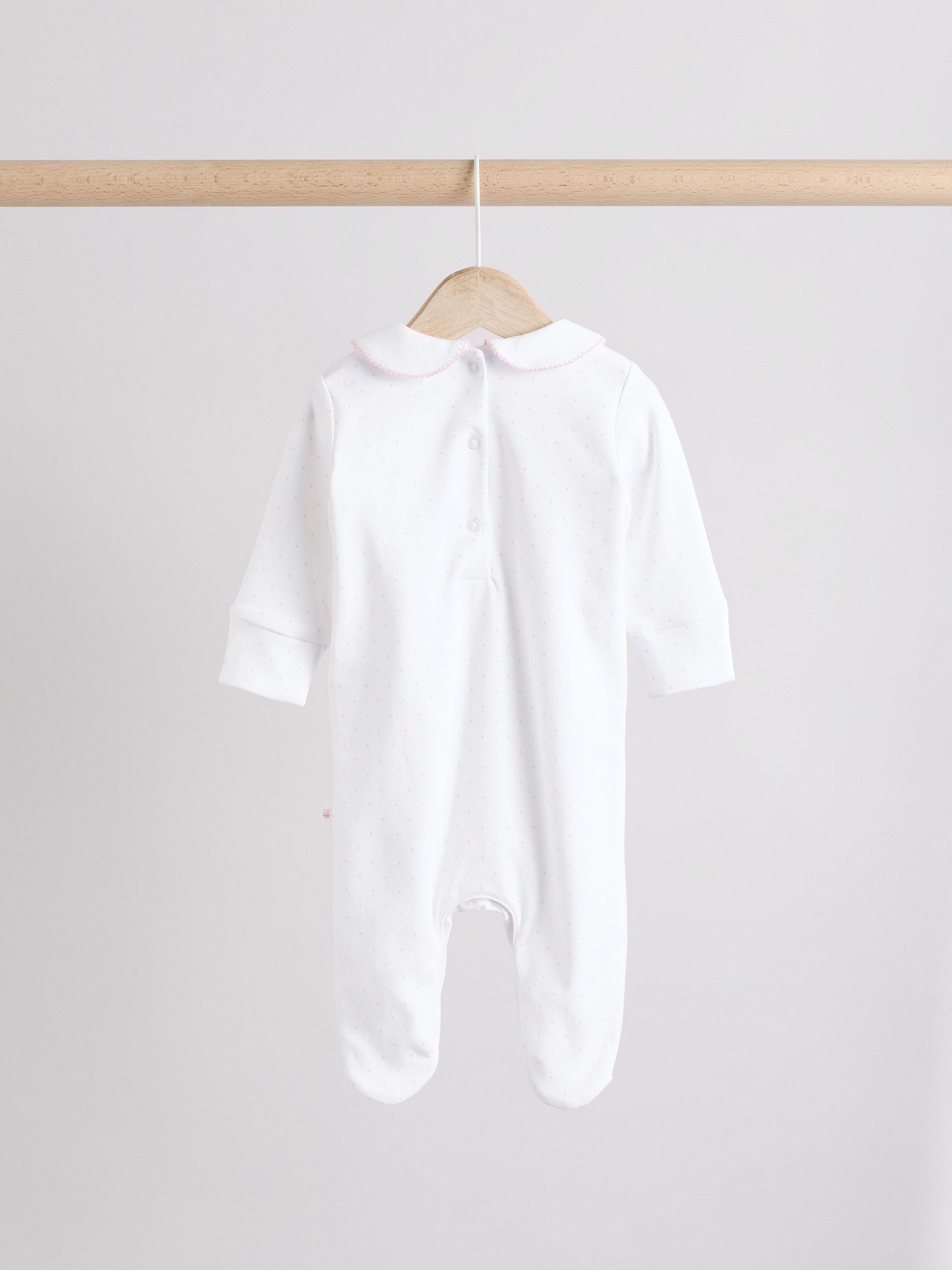 White Baby Collar 100% Cotton Sleepsuits 3 Pack