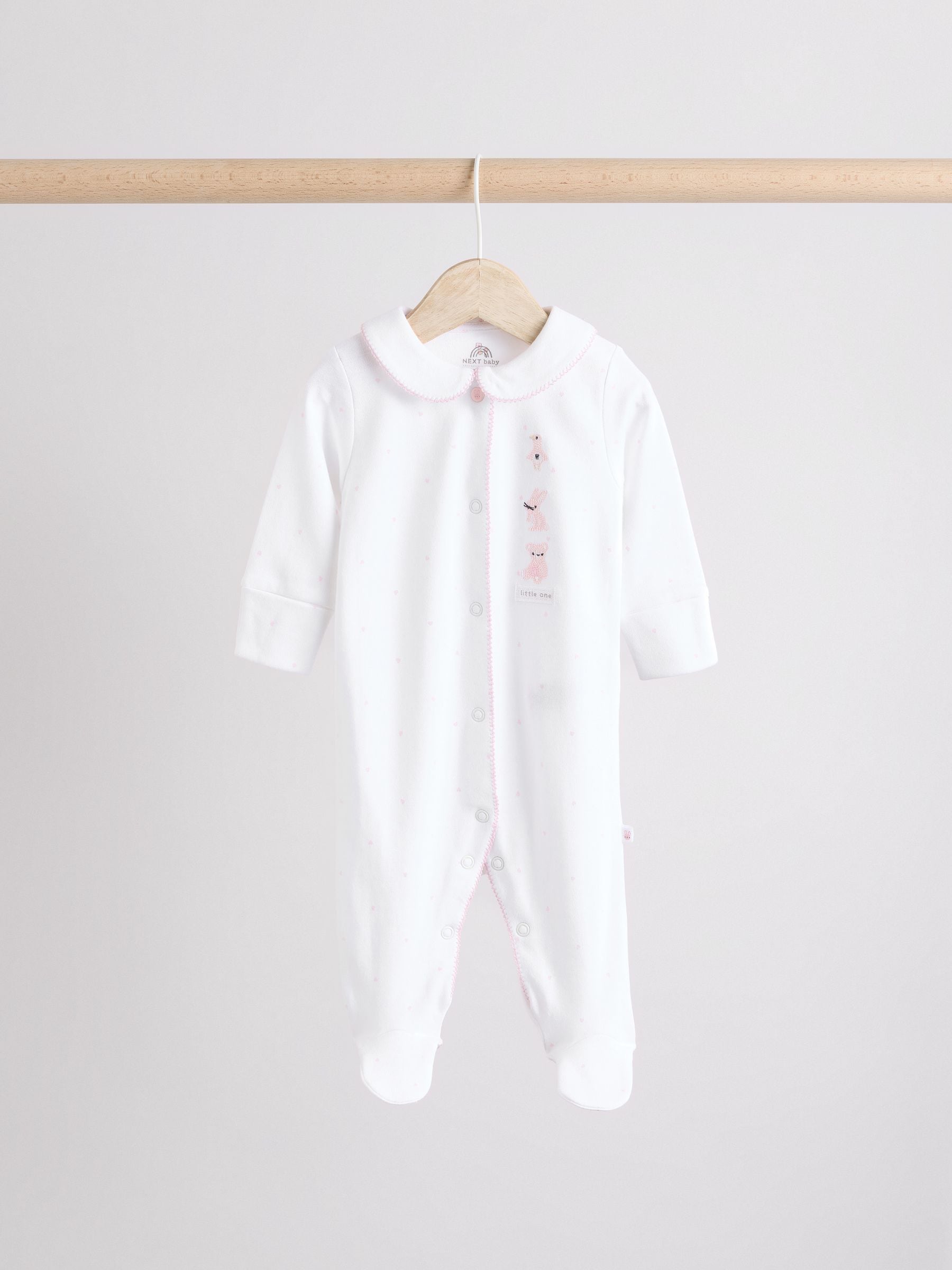 White Baby Collar 100% Cotton Sleepsuits 3 Pack