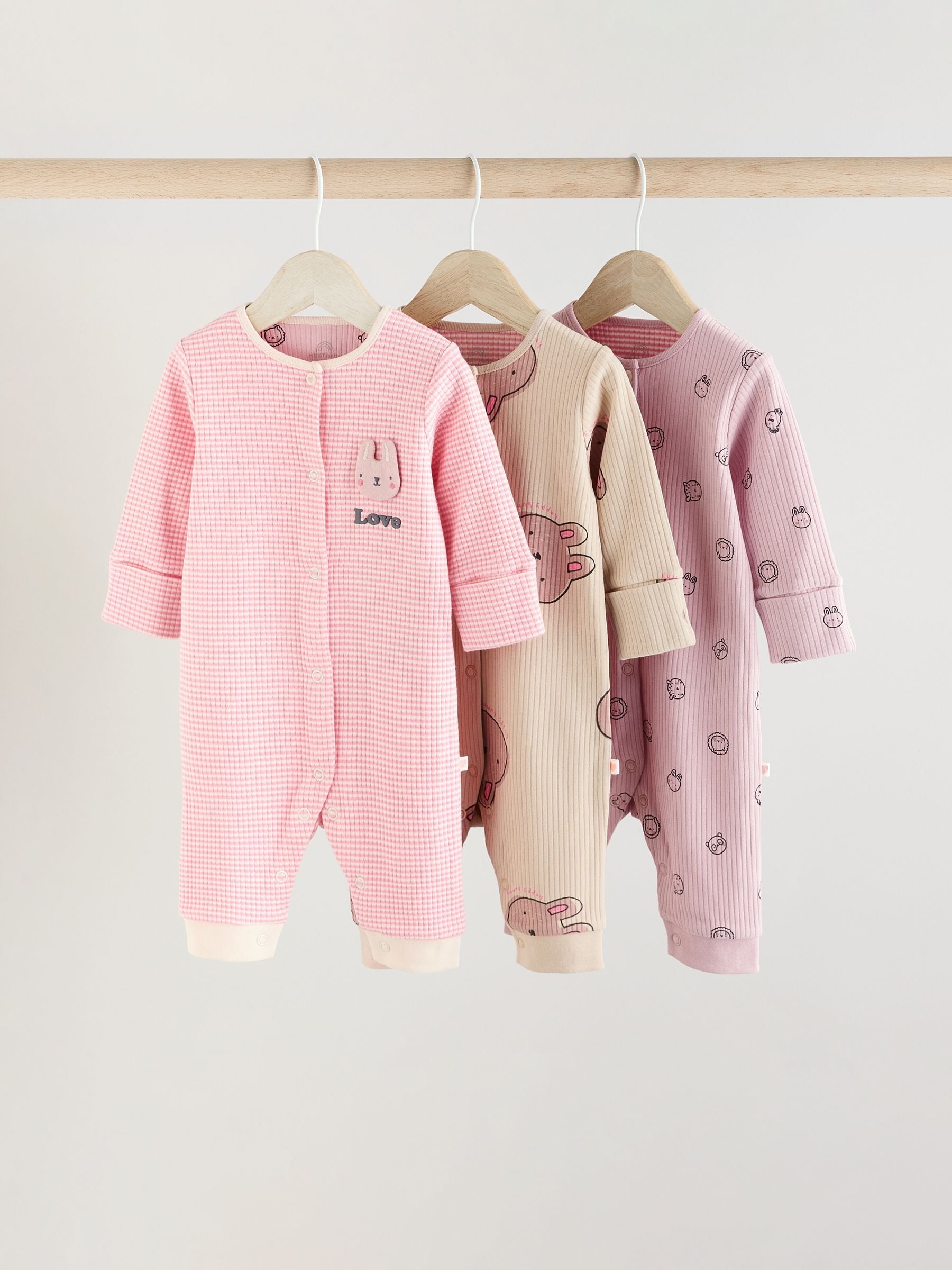 Pink Baby Bright Footless Sleepsuits 3 Pack (0mths-3yrs)