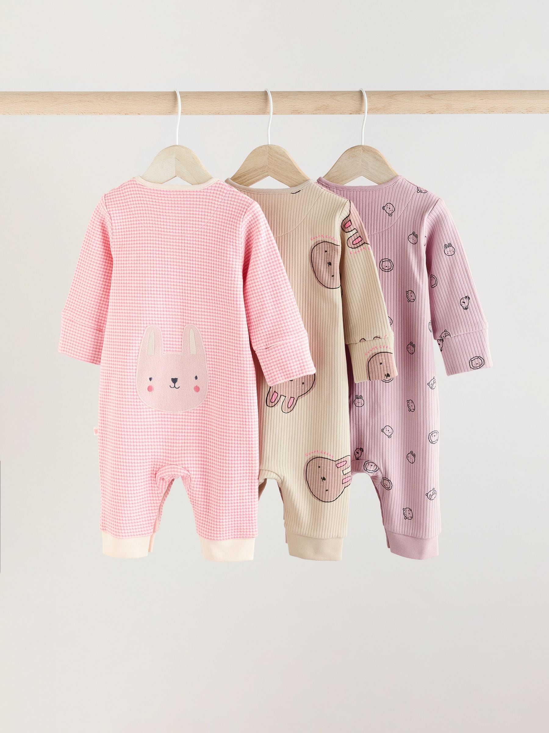 Pink Baby Bright Footless Sleepsuits 3 Pack (0mths-3yrs)