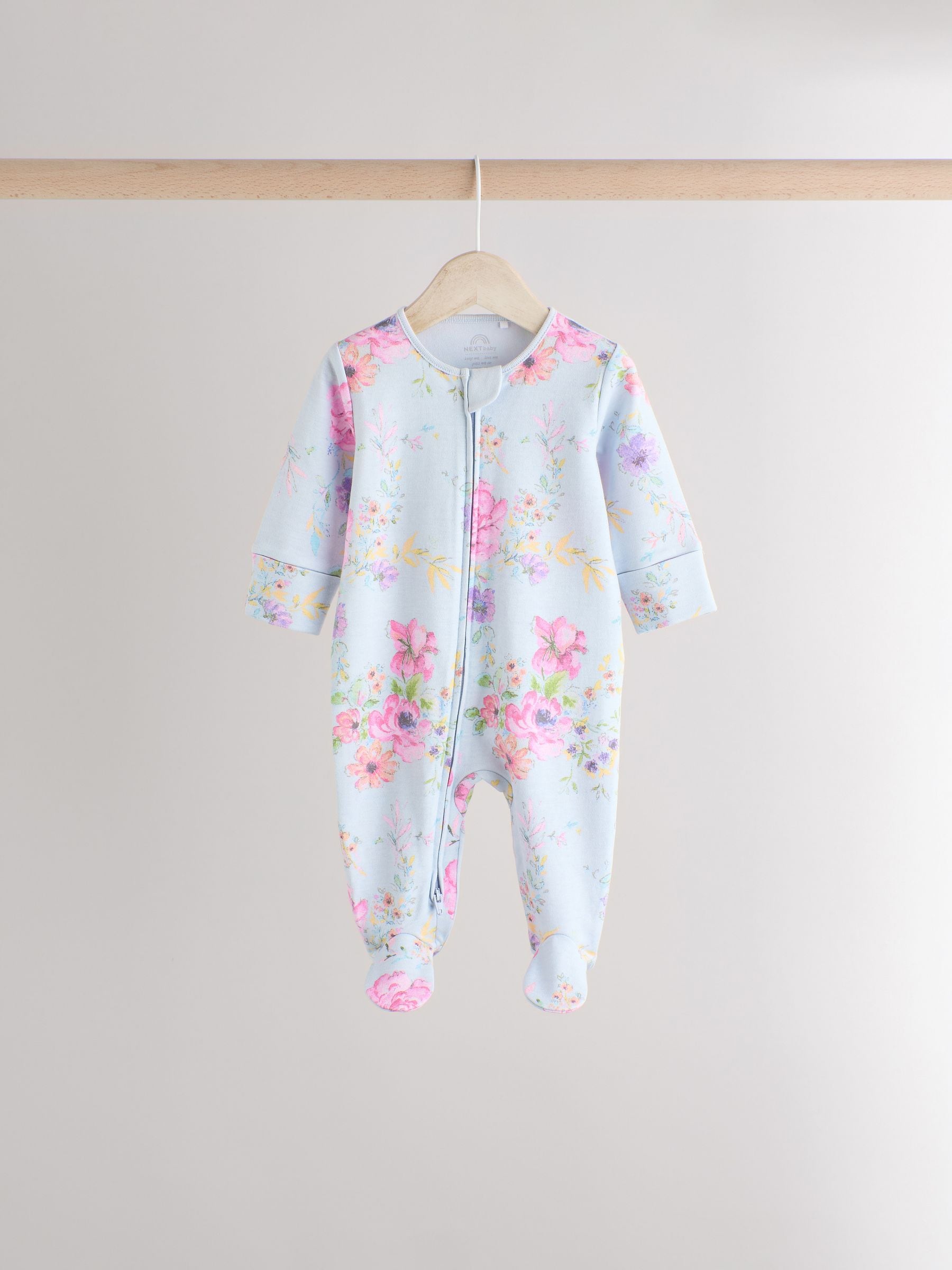 Pink Floral Baby Sleepsuits 3 Pack (0mths-2yrs)