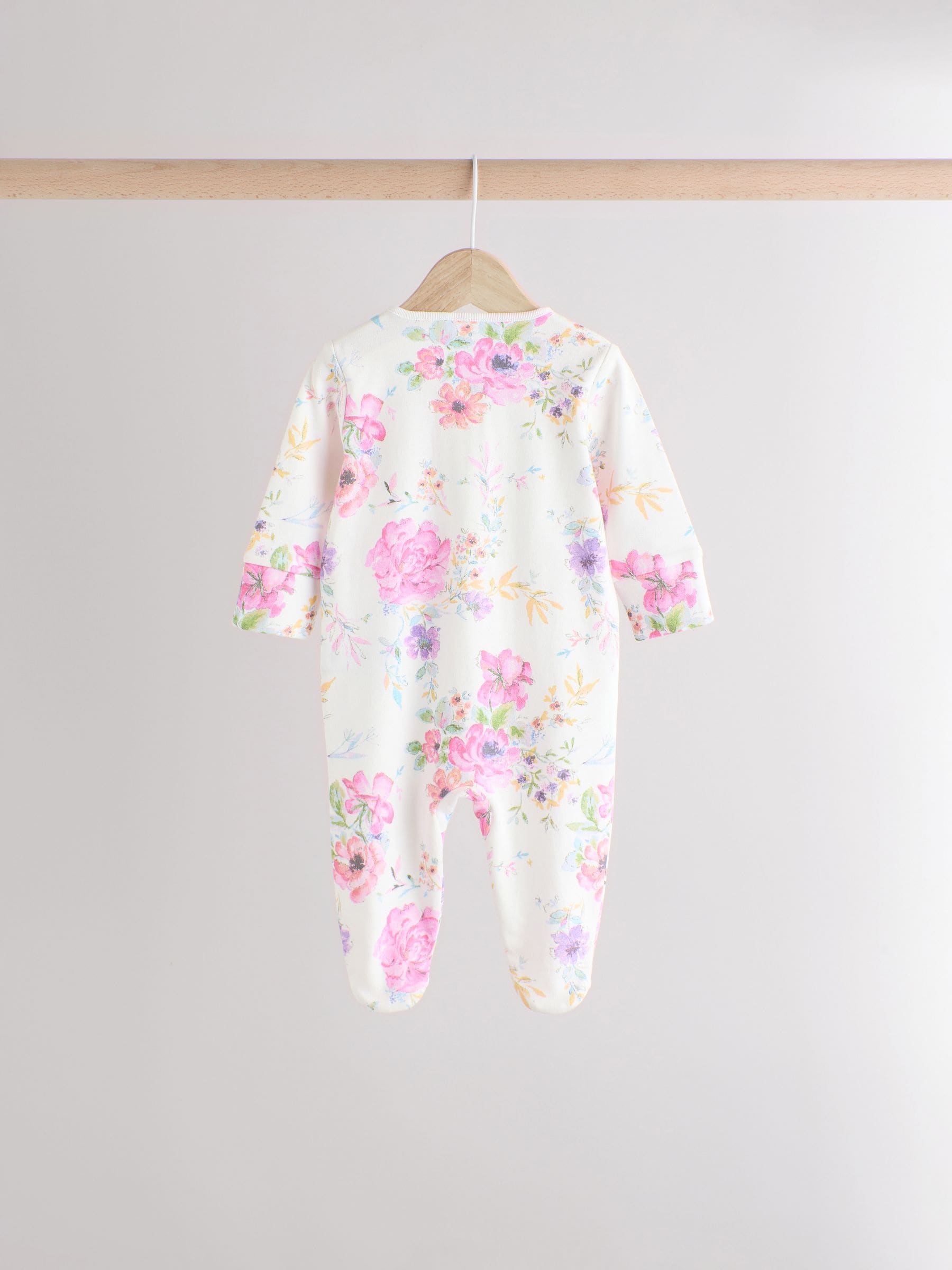 Pink Floral Baby Sleepsuits 3 Pack (0mths-2yrs)