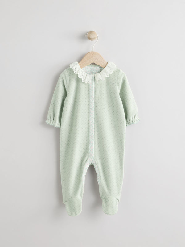 Green Velour Baby Sleepsuit (0mths-3yrs)