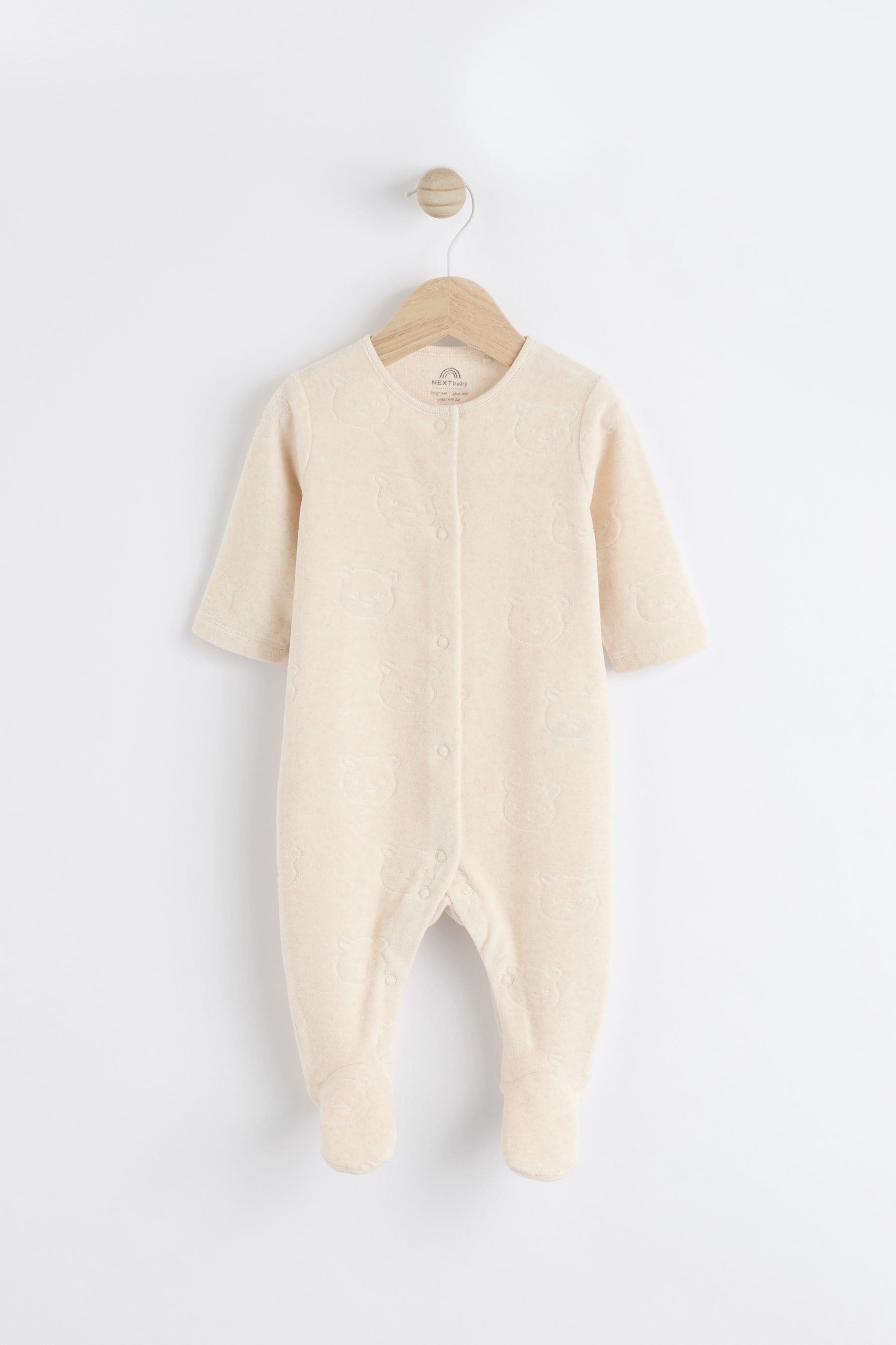 Neutral Teddy Bear Textured Baby Sleepsuit (0mths-3yrs)