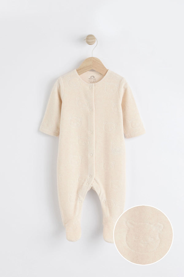 Neutral Teddy Bear Textured Baby Sleepsuit (0mths-3yrs)