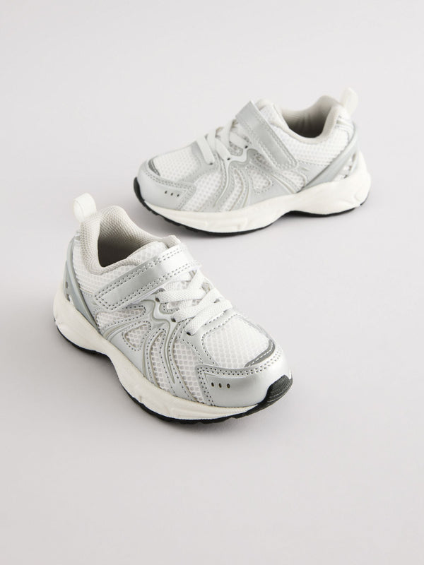 White/Silver Touch Fastening Mesh Trainers