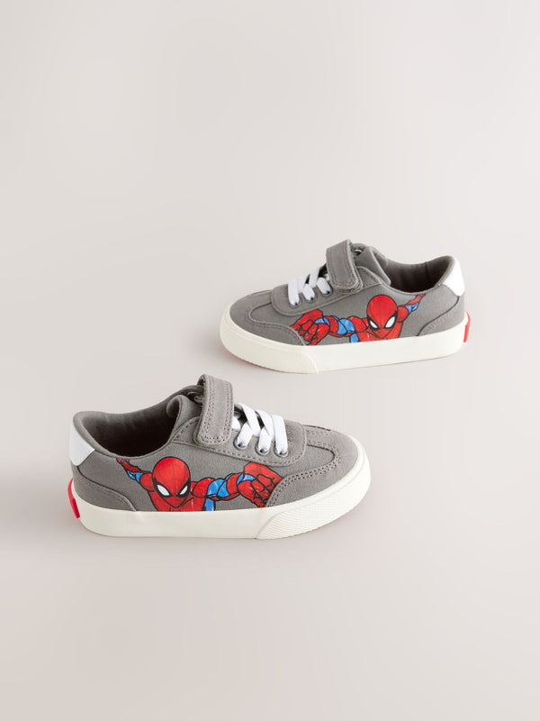 Grey Standard Fit (F) Spiderman Touch Fastening Elastic Lace Trainers