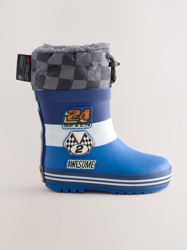 Blue Racing Car Thermal Thinsulate™ Lined Cuff Wellies