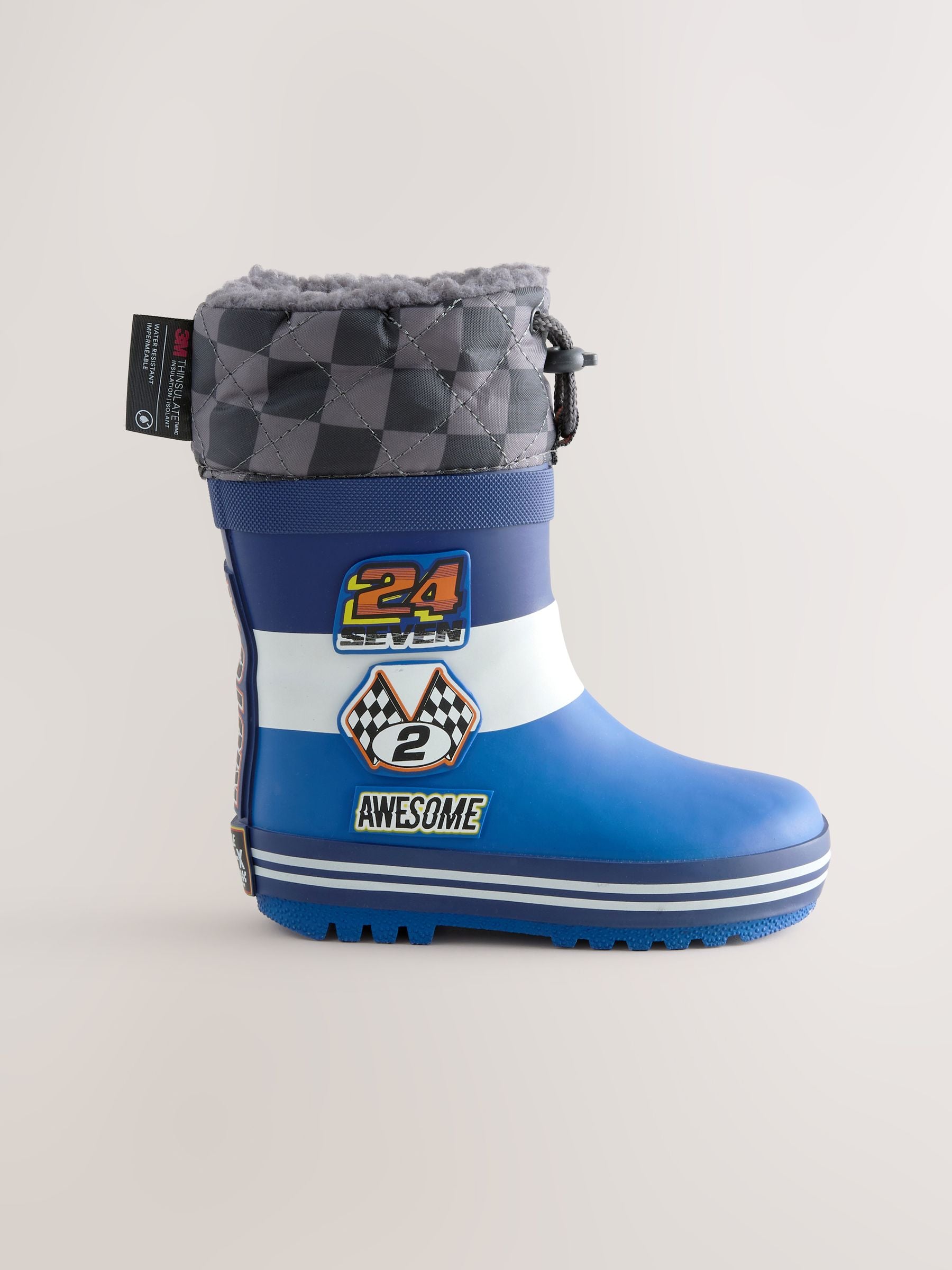 Blue Racing Car Thermal Thinsulate™ Lined Cuff Wellies