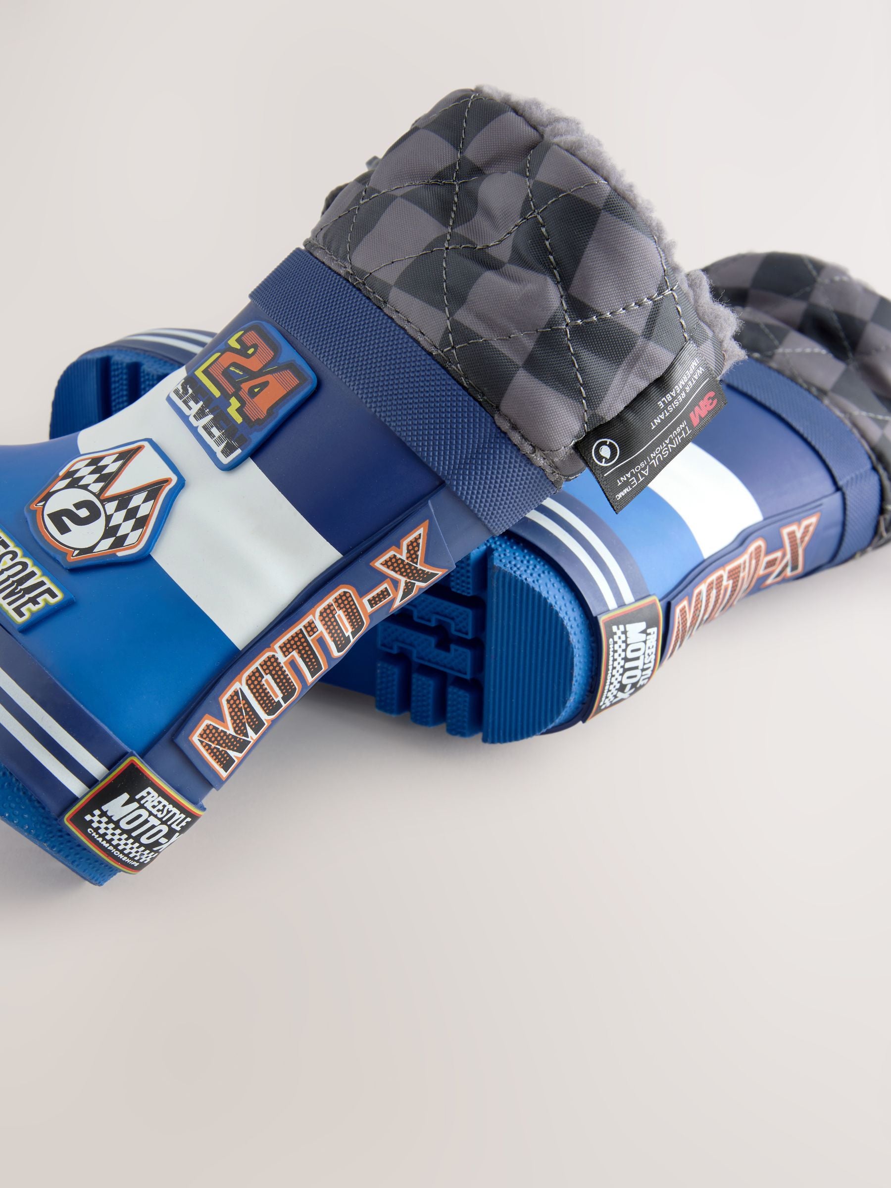 Blue Racing Car Thermal Thinsulate™ Lined Cuff Wellies