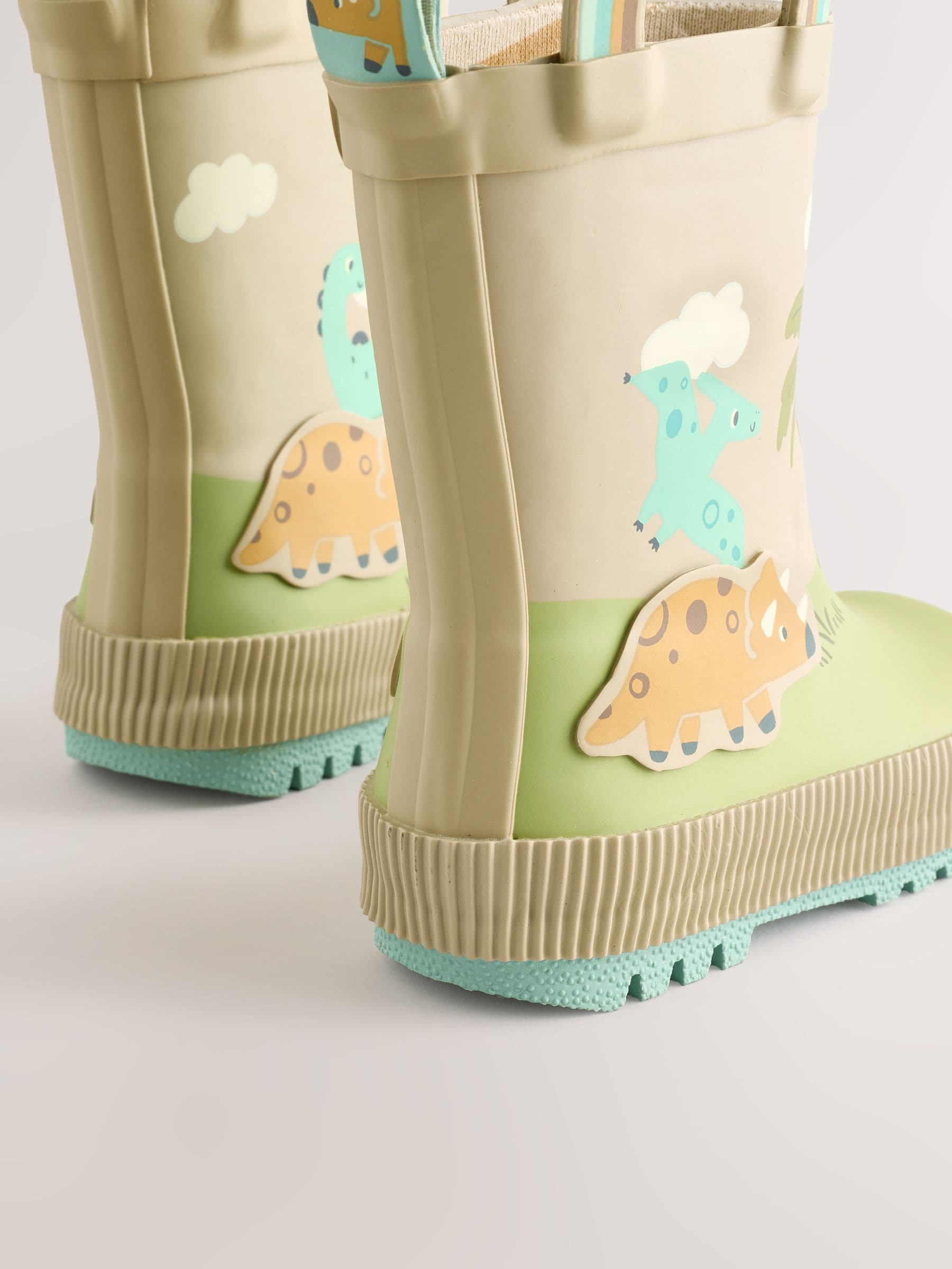 Stone Dino Scene Handle Pull-On Wellies