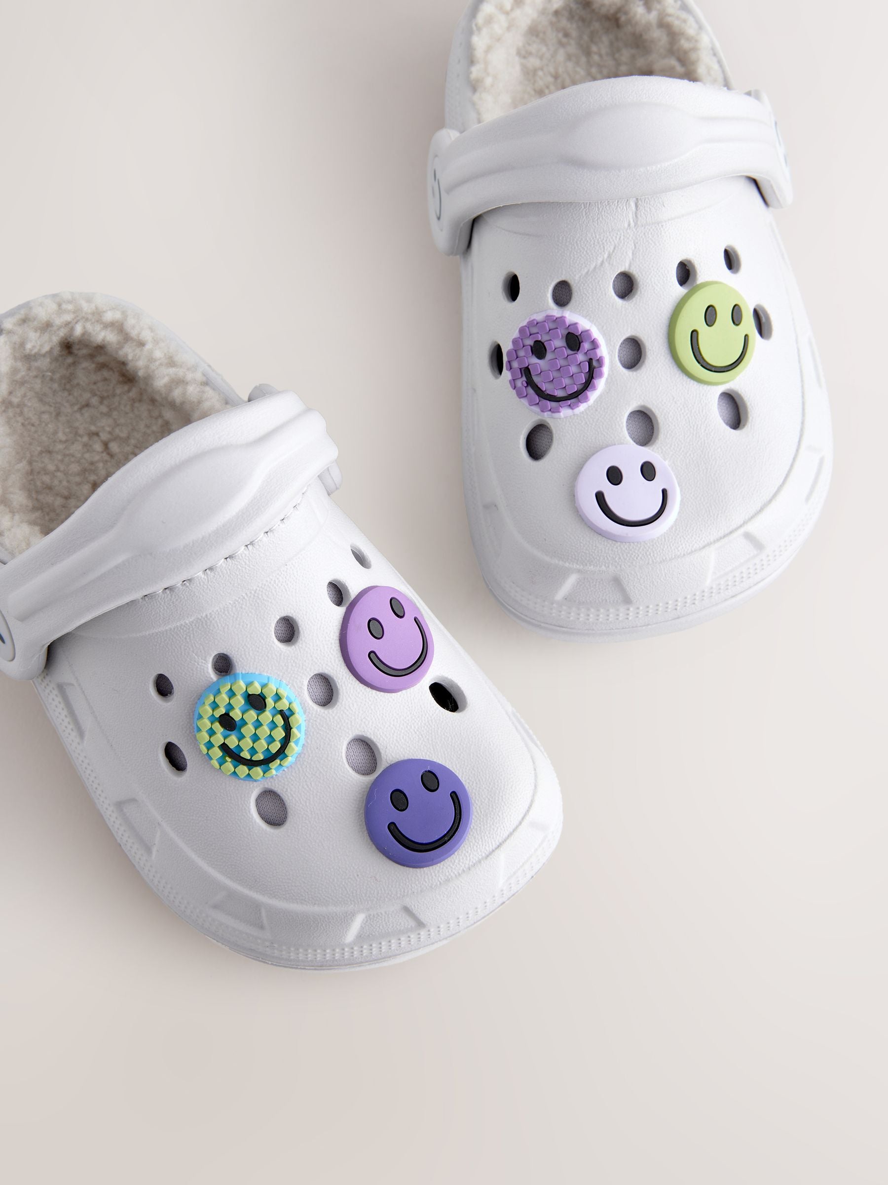 Grey Happy Face Lined Clogs Slippers