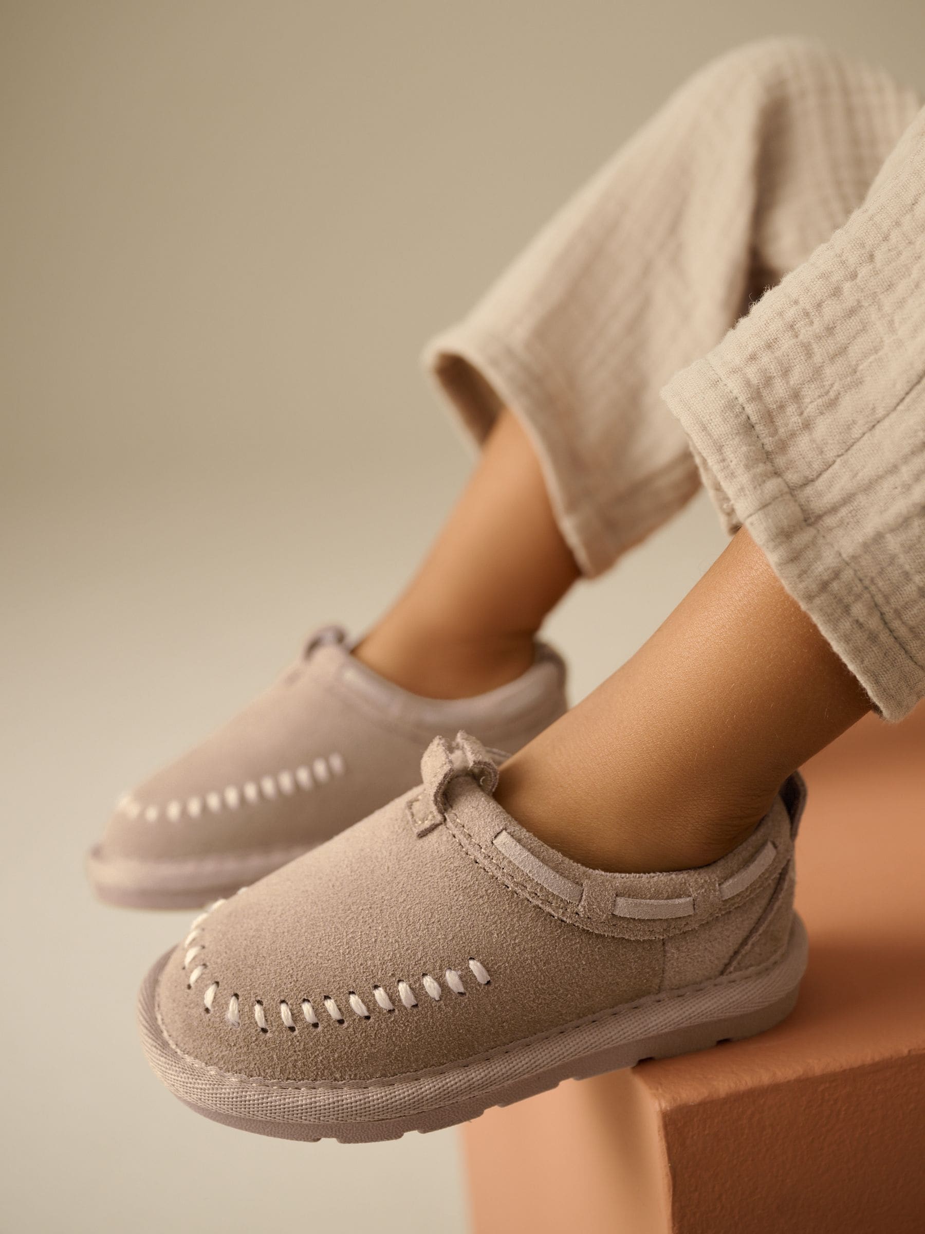 Neutral Suede Stitch Mules