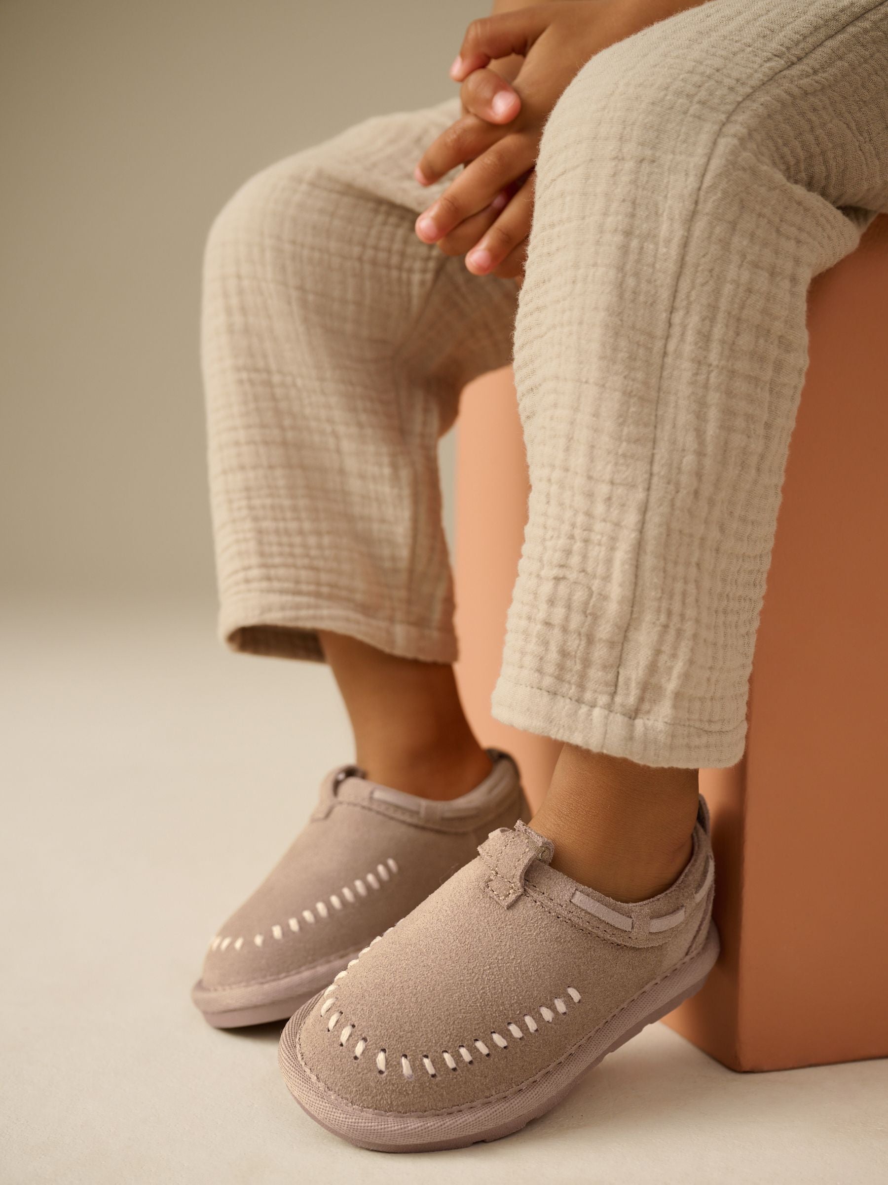 Neutral Suede Stitch Mules