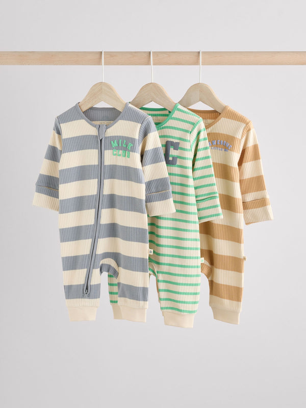 Minerals Baby Two Way Zip Footless 100% Cotton Sleepsuits 3 Pack (0mths-3yrs) (0mths-3yrs)