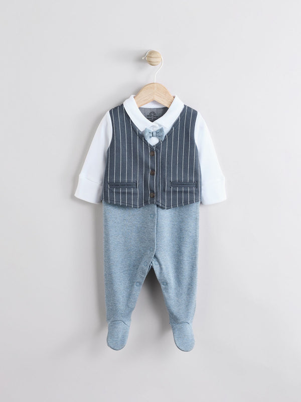 Navy Smart Bow Tie Baby 100% Cotton Sleepsuit (0mths-2yrs)