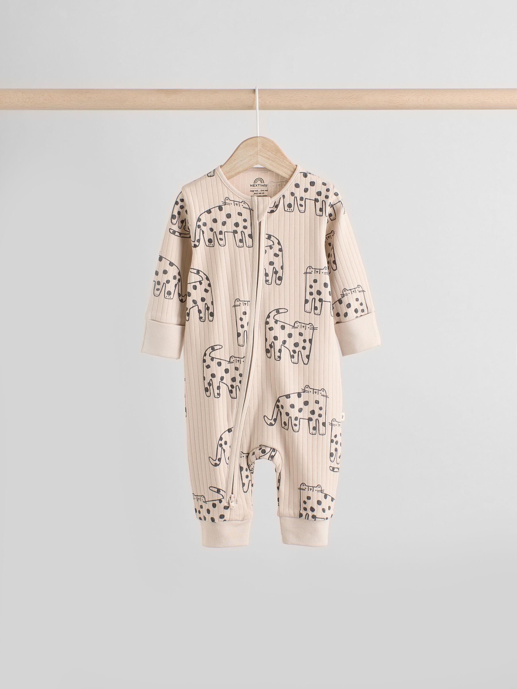 Minerals Baby Animal Print Two Way Zip Footless 100% Cotton Sleepsuits 5 Pack (0mths-3yrs)