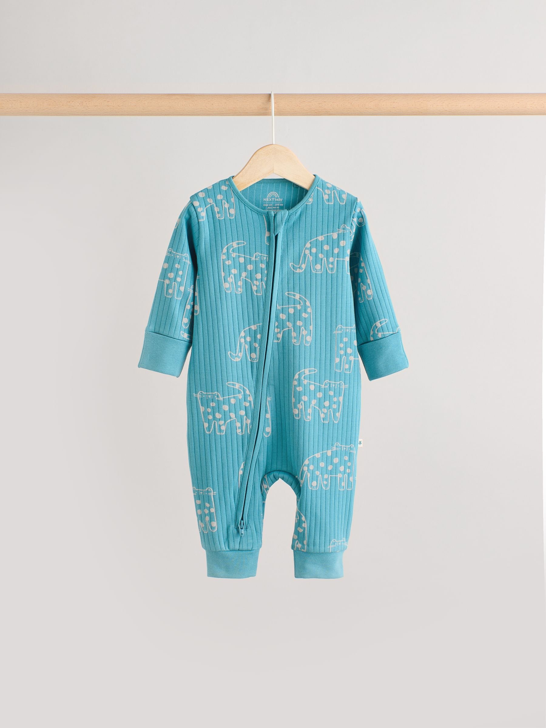 Minerals Baby Animal Print Two Way Zip Footless 100% Cotton Sleepsuits 5 Pack (0mths-3yrs)