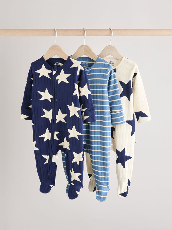 Navy Star 100% Cotton Sleepsuits 3 Pack (0mths-2yrs)