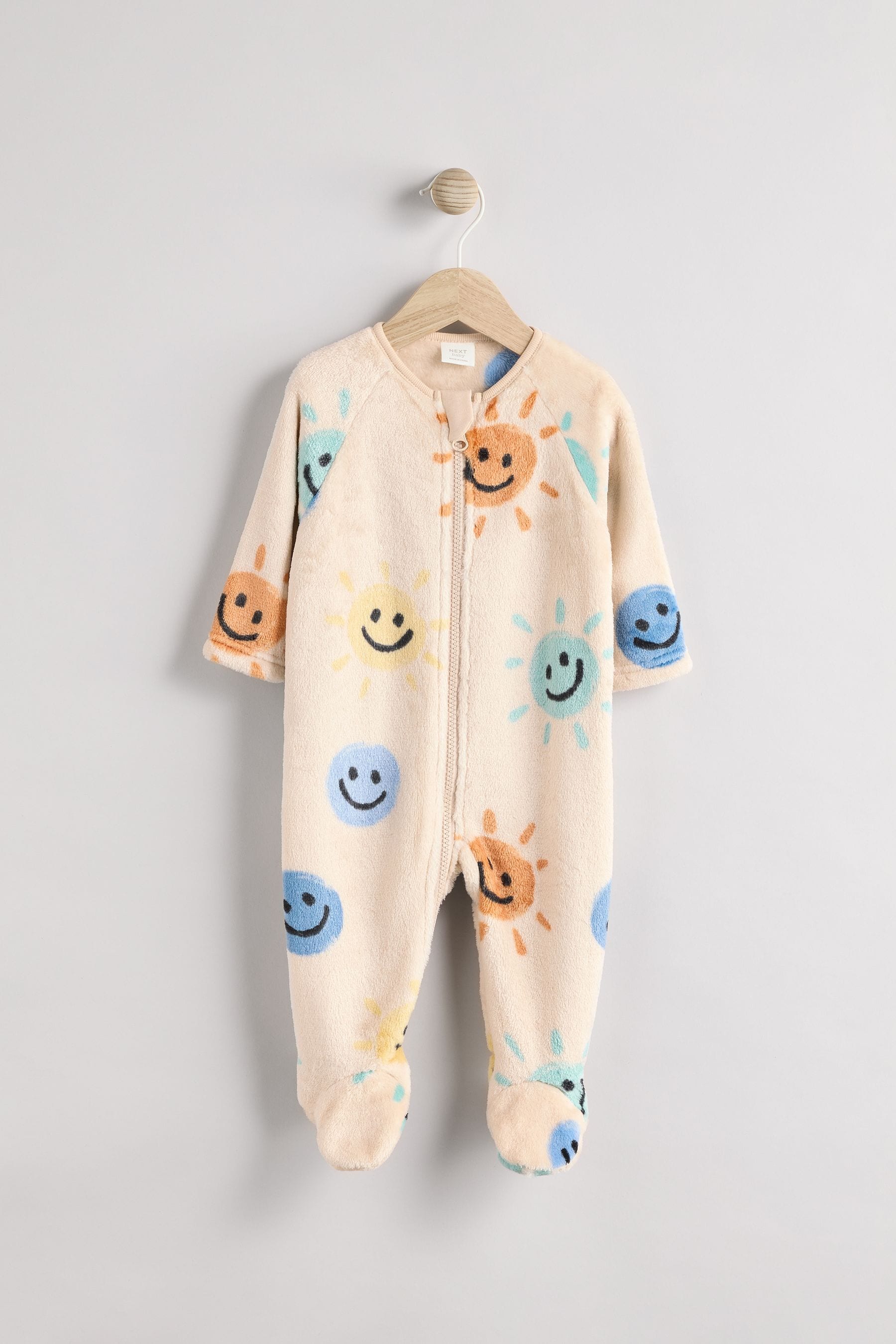 Beige Baby Zip Fleece Sleepsuit