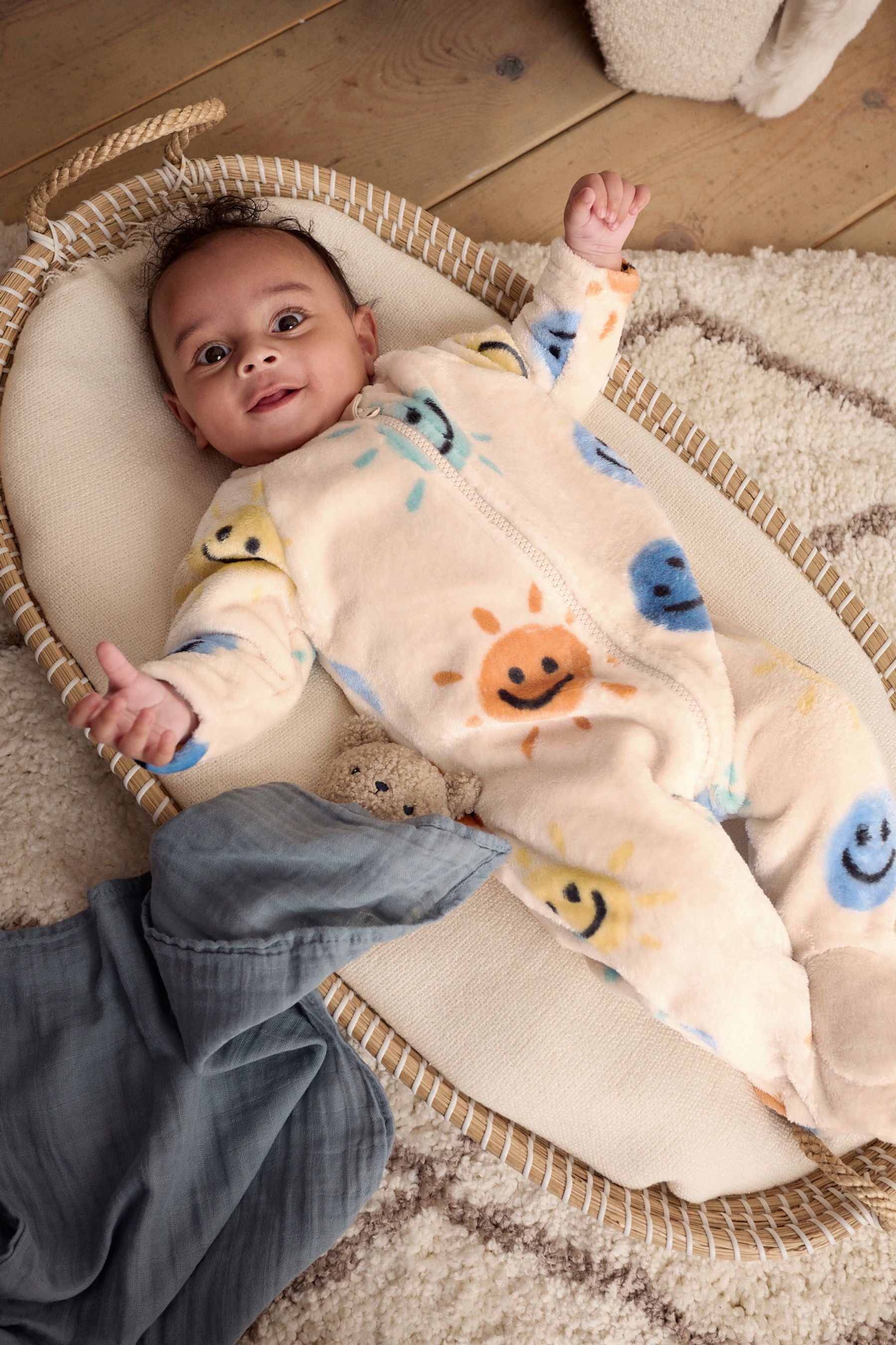 Beige Baby Zip Fleece Sleepsuit