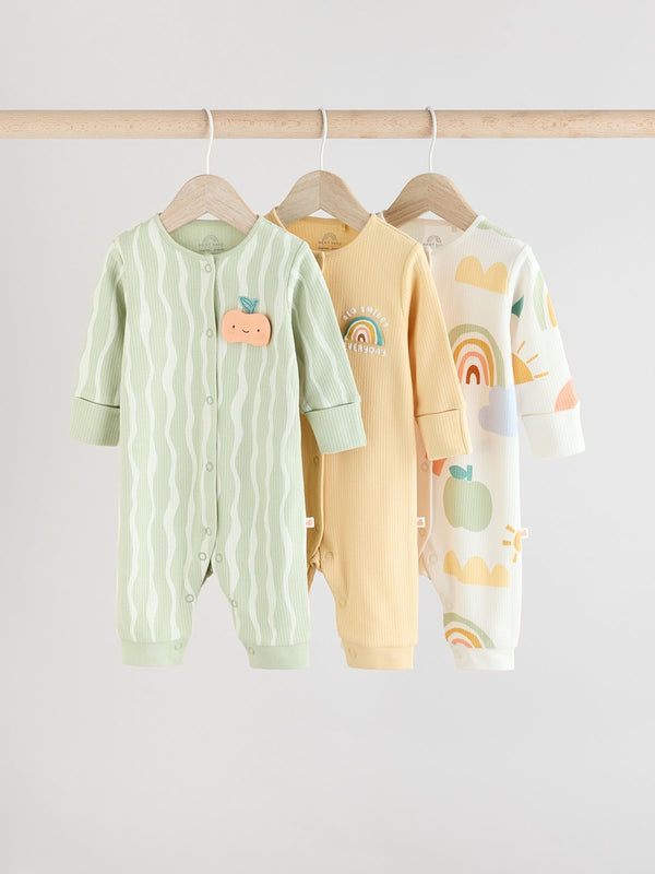 Multi Rainbow Baby Footless 100% Cotton Sleepsuits 3 Pack (0mths-3yrs)