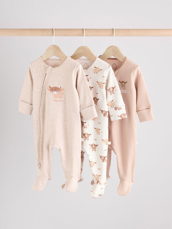 Neutral Hamish Baby 100% Cotton Sleepsuits 3 Pack (0mths-2yrs)