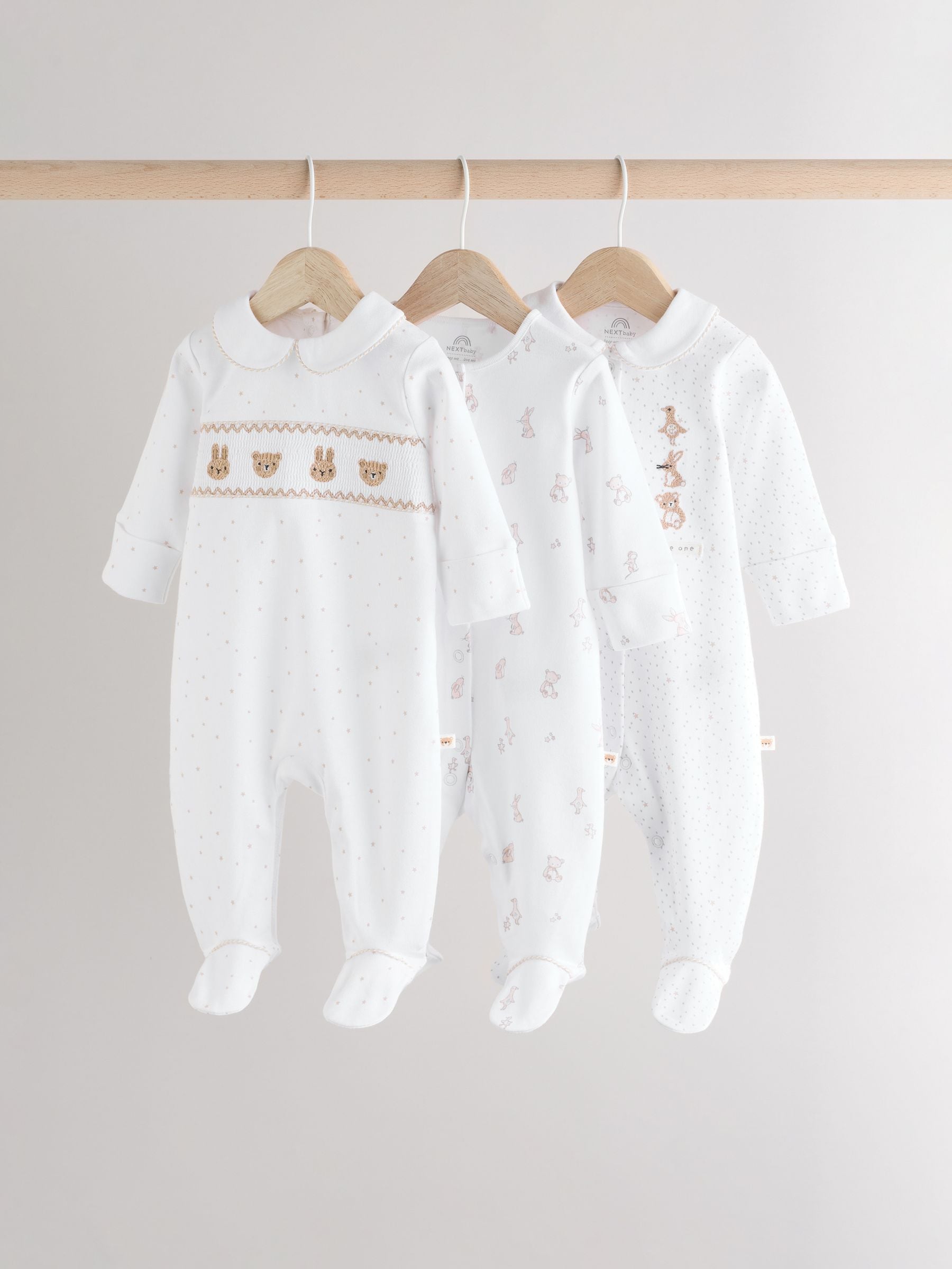 White 100% Cotton Sleepsuits 3 Pack (0-2yrs)