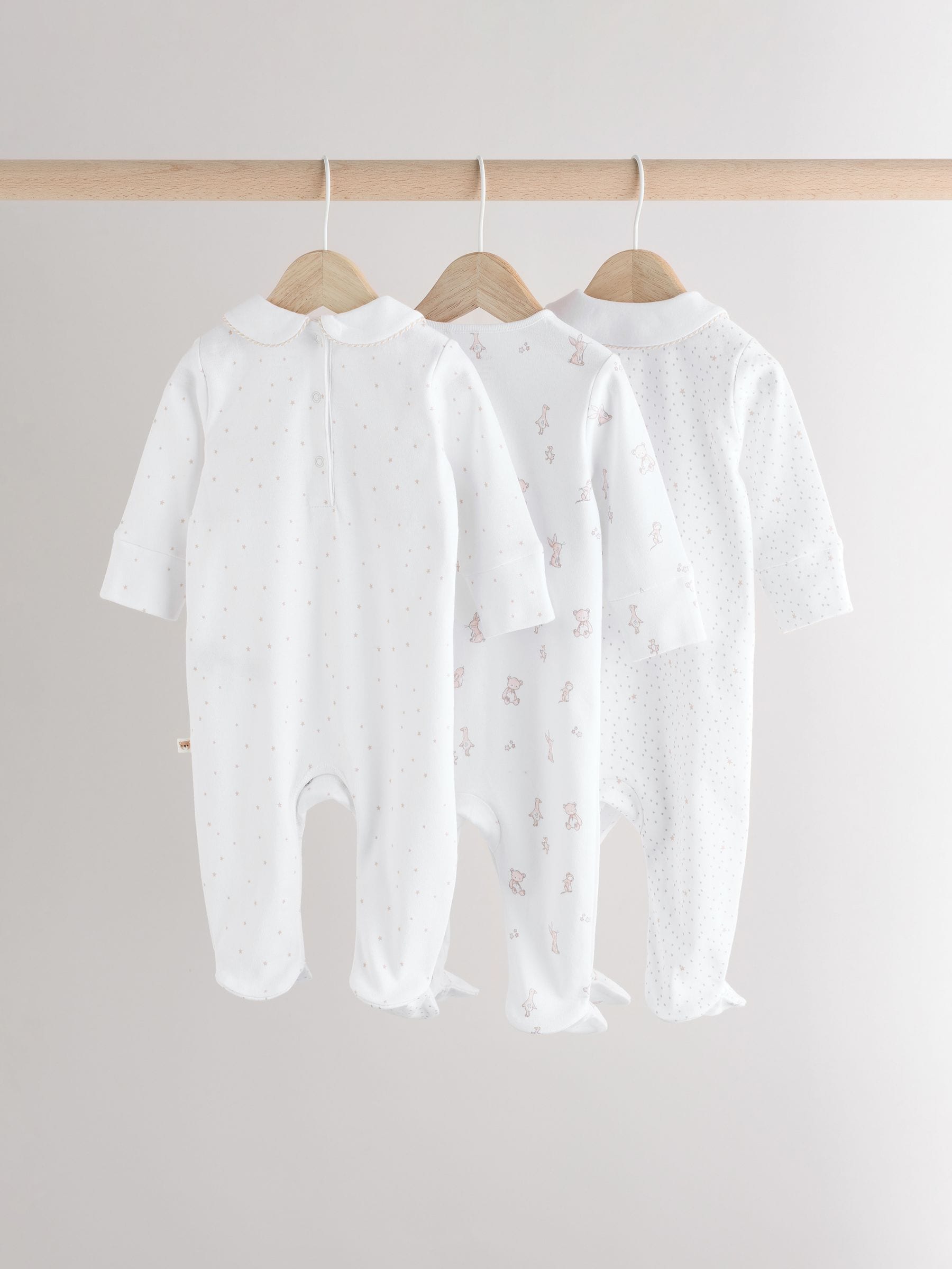 White 100% Cotton Sleepsuits 3 Pack (0-2yrs)