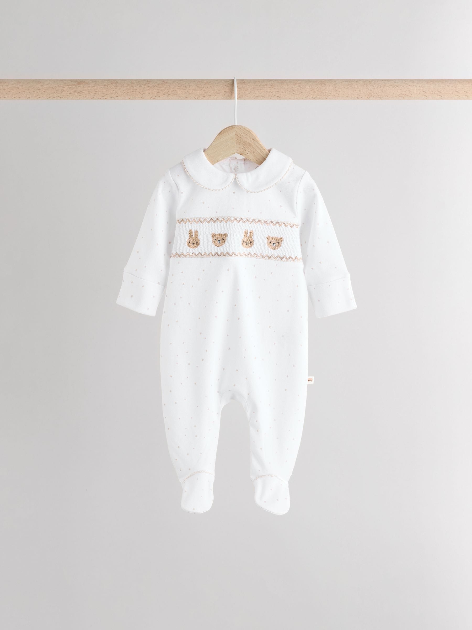 White 100% Cotton Sleepsuits 3 Pack (0-2yrs)