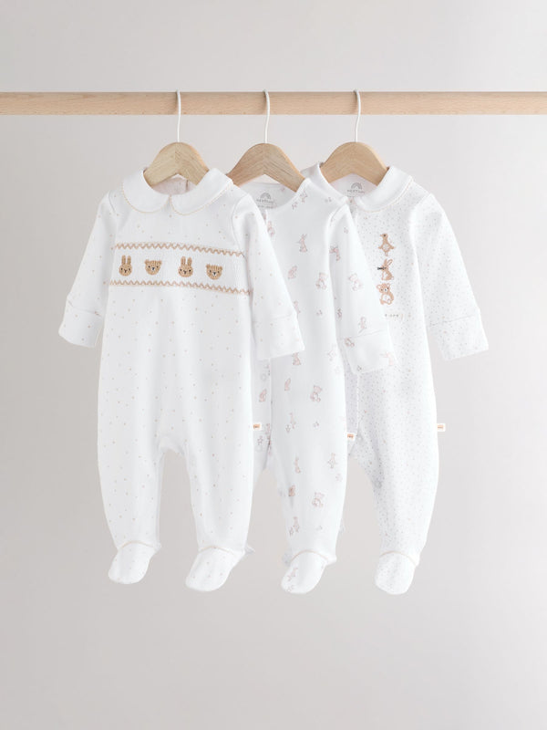 White 100% Cotton Sleepsuits 3 Pack (0-2yrs)